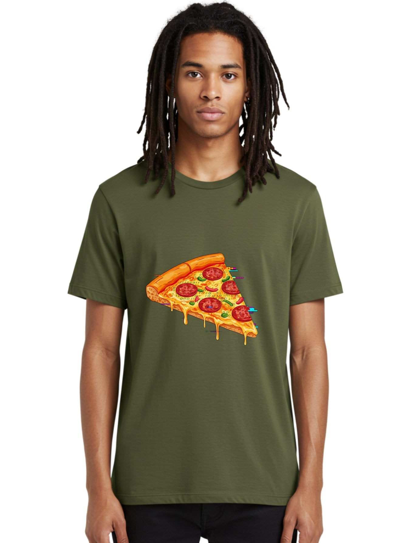 Pepperoni-Pizza-Slice-23 Men'S Graphic Tee, 100% Cotton, Comfortable Casual Summer Wear, Machine Washable, Pepperoni Pizza, Cheese Pizza, Pizza Slice, Melted Cheese, Pepperoni Toppings, Glitch Art, Distorted Image, Digital Art, Modern Design, Bac234 22