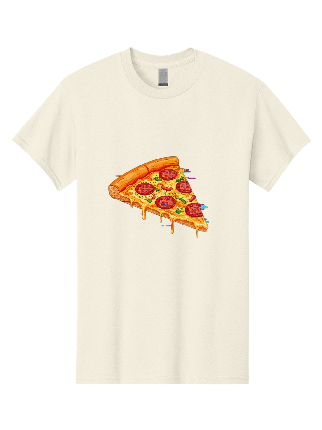 Pepperoni-Pizza-Slice-23 Men'S Graphic Tee, 100% Cotton, Comfortable Casual Summer Wear, Machine Washable, Pepperoni Pizza, Cheese Pizza, Pizza Slice, Melted Cheese, Pepperoni Toppings, Glitch Art, Distorted Image, Digital Art, Modern Design, Bac234 6