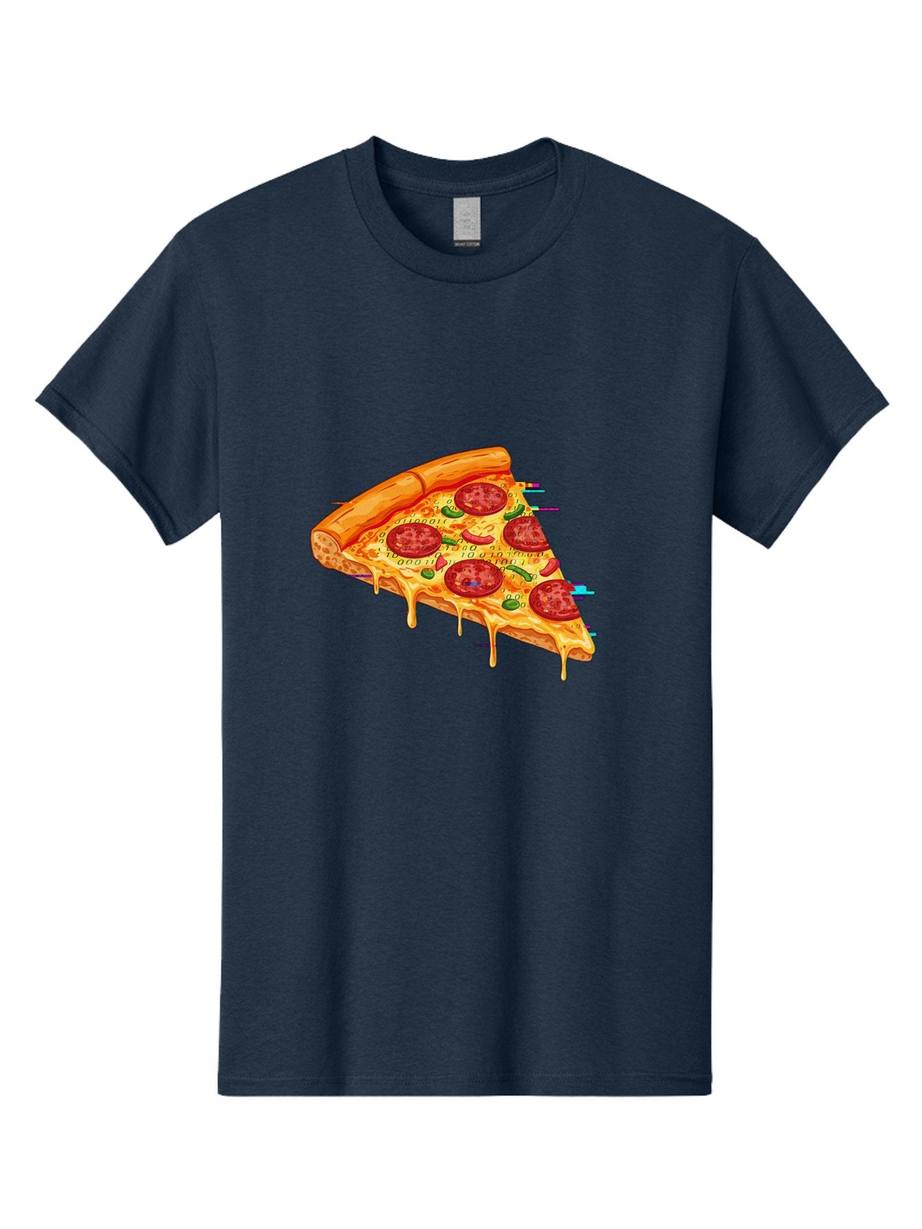 Pepperoni-Pizza-Slice-23 Men'S Graphic Tee, 100% Cotton, Comfortable Casual Summer Wear, Machine Washable, Pepperoni Pizza, Cheese Pizza, Pizza Slice, Melted Cheese, Pepperoni Toppings, Glitch Art, Distorted Image, Digital Art, Modern Design, Bac234