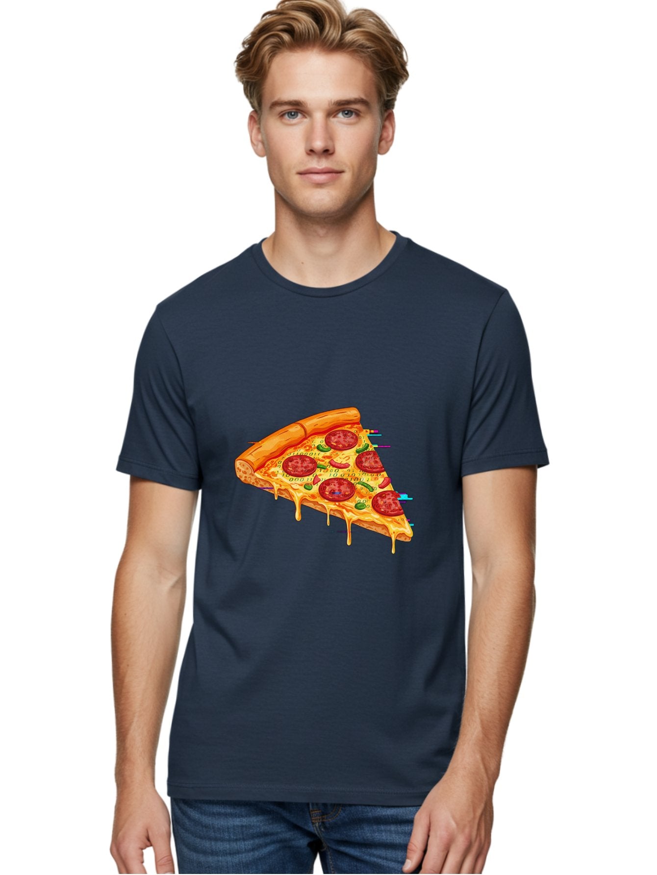 Pepperoni-Pizza-Slice-23 Men'S Graphic Tee, 100% Cotton, Comfortable Casual Summer Wear, Machine Washable, Pepperoni Pizza, Cheese Pizza, Pizza Slice, Melted Cheese, Pepperoni Toppings, Glitch Art, Distorted Image, Digital Art, Modern Design, Bac234 19