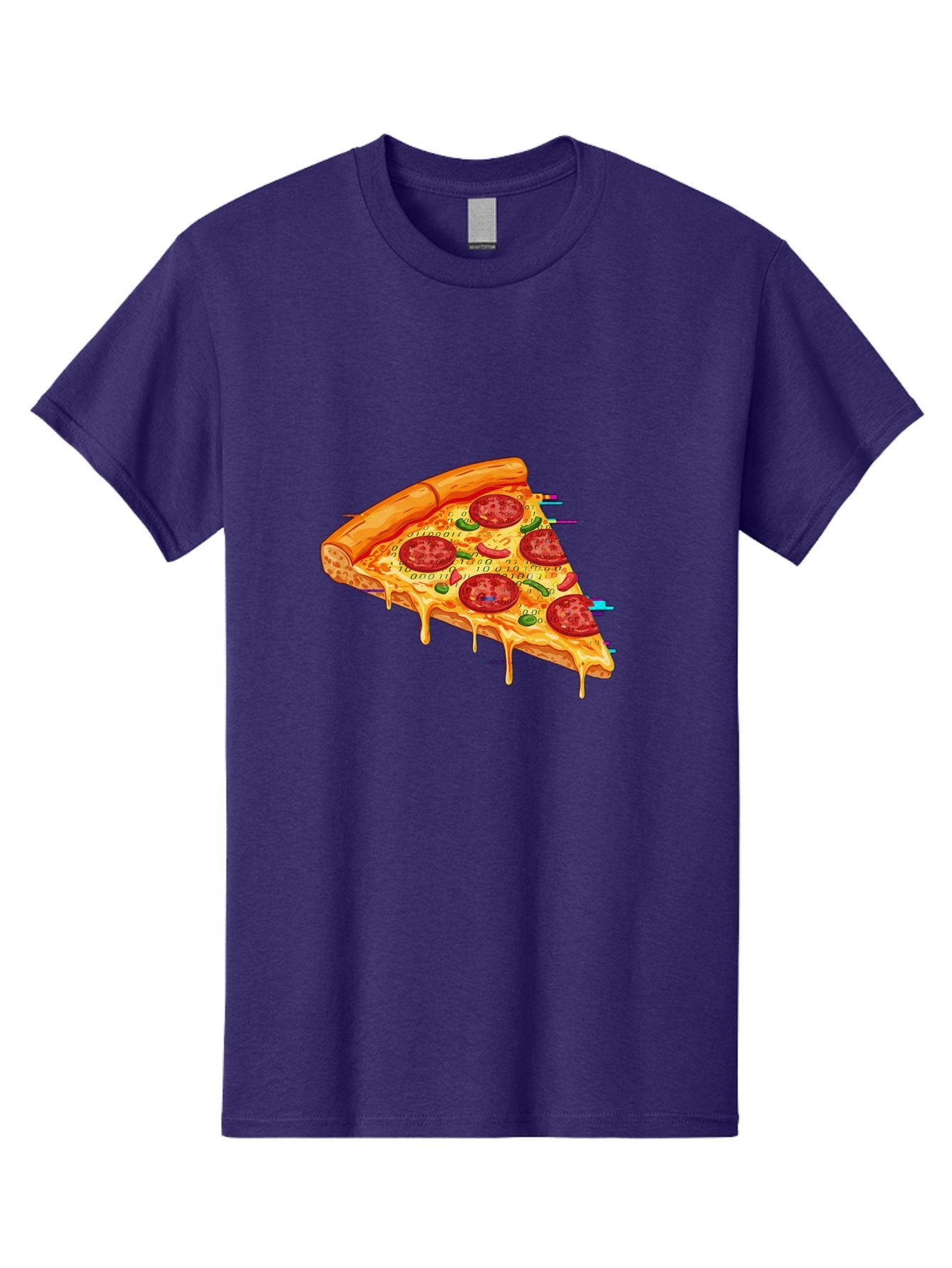 Pepperoni-Pizza-Slice-23 Men'S Graphic Tee, 100% Cotton, Comfortable Casual Summer Wear, Machine Washable, Pepperoni Pizza, Cheese Pizza, Pizza Slice, Melted Cheese, Pepperoni Toppings, Glitch Art, Distorted Image, Digital Art, Modern Design, Bac234