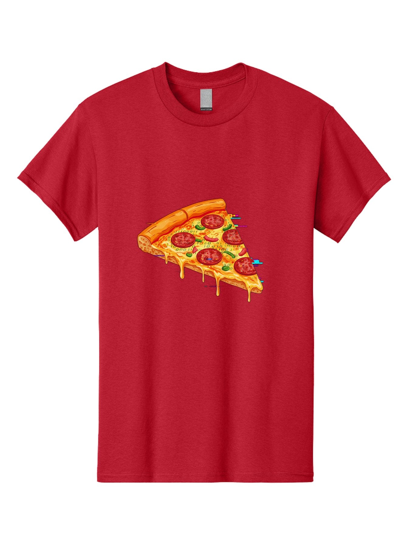 Pepperoni-Pizza-Slice-23 Men'S Graphic Tee, 100% Cotton, Comfortable Casual Summer Wear, Machine Washable, Pepperoni Pizza, Cheese Pizza, Pizza Slice, Melted Cheese, Pepperoni Toppings, Glitch Art, Distorted Image, Digital Art, Modern Design, Bac234 7