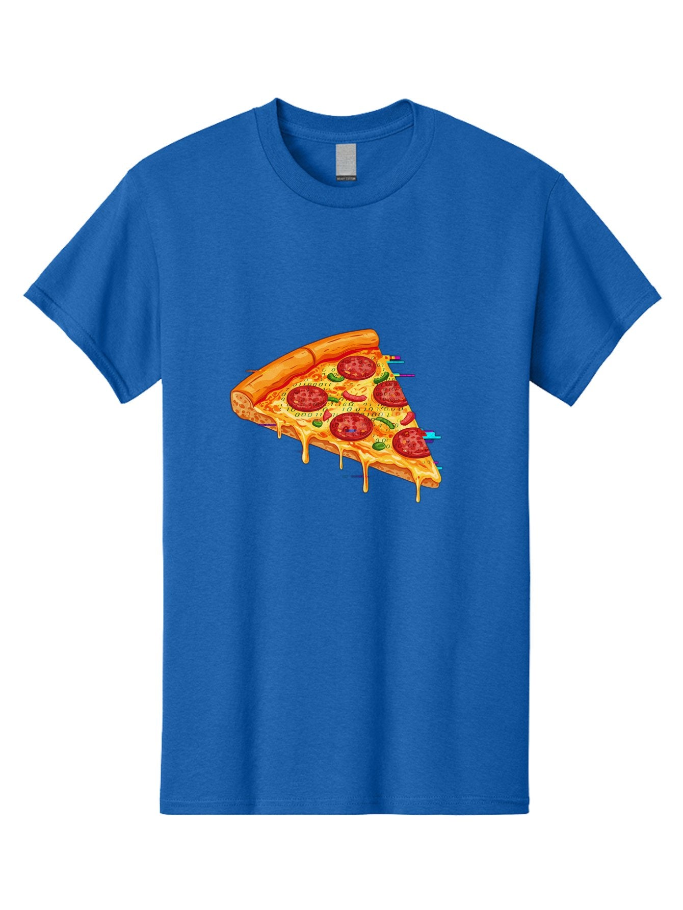 Pepperoni-Pizza-Slice-23 Men'S Graphic Tee, 100% Cotton, Comfortable Casual Summer Wear, Machine Washable, Pepperoni Pizza, Cheese Pizza, Pizza Slice, Melted Cheese, Pepperoni Toppings, Glitch Art, Distorted Image, Digital Art, Modern Design, Bac234 4