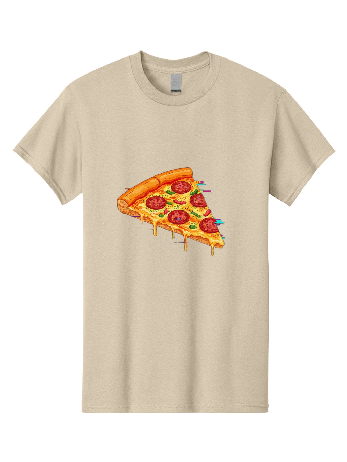 Pepperoni-Pizza-Slice-23 Men'S Graphic Tee, 100% Cotton, Comfortable Casual Summer Wear, Machine Washable, Pepperoni Pizza, Cheese Pizza, Pizza Slice, Melted Cheese, Pepperoni Toppings, Glitch Art, Distorted Image, Digital Art, Modern Design, Bac234 5