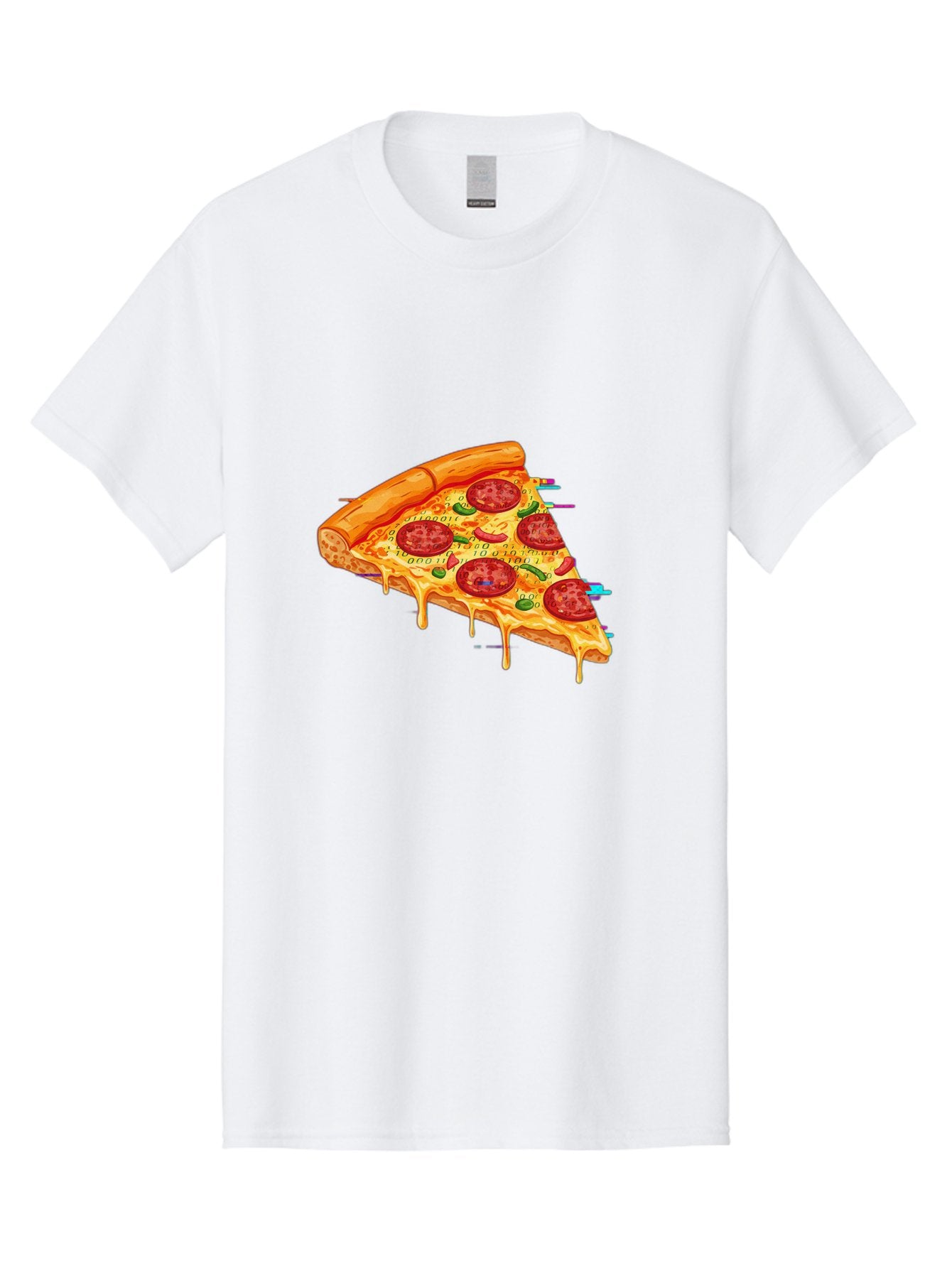 Pepperoni-Pizza-Slice-23 Men'S Graphic Tee, 100% Cotton, Comfortable Casual Summer Wear, Machine Washable, Pepperoni Pizza, Cheese Pizza, Pizza Slice, Melted Cheese, Pepperoni Toppings, Glitch Art, Distorted Image, Digital Art, Modern Design, Bac234 13