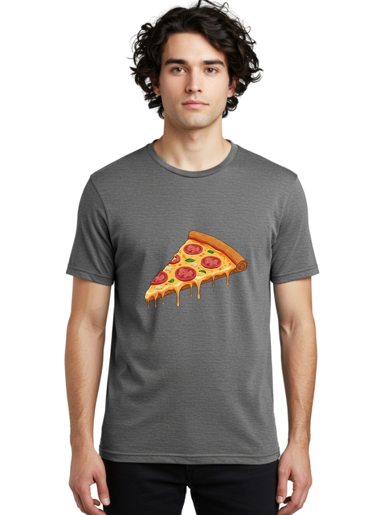 Pepperoni-Pizza-Slice-4 Men'S Graphic Tee, 100% Cotton, Comfortable Casual Summer Wear, Machine Washable, Pepperoni Pizza, Pizza Slice, Melted Cheese, Pepperoni, Basil Leaves, Gooey Cheese, Pizza Toppings, Italian Food, Cheesy Goodness Bac236 30