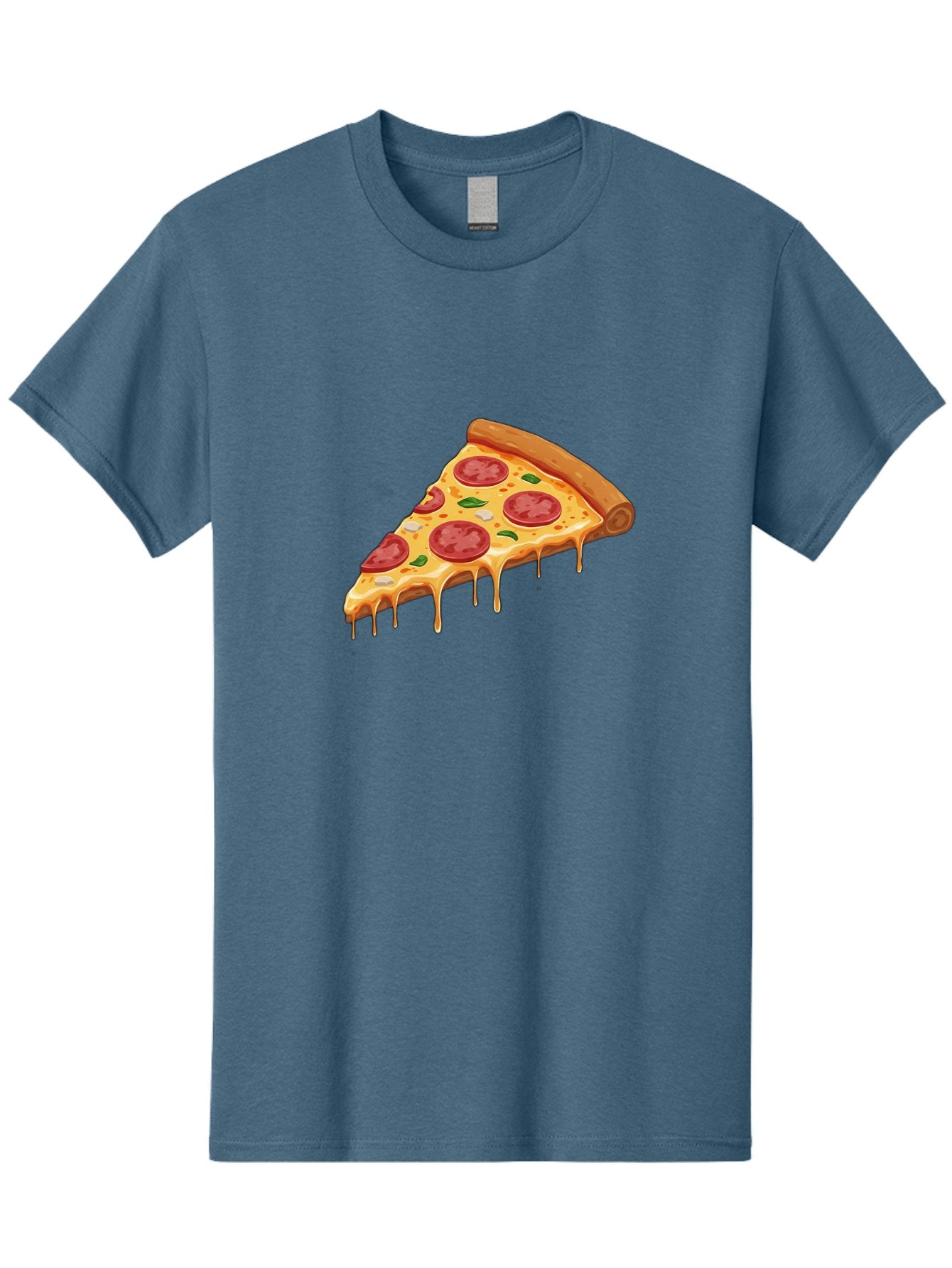 Pepperoni-Pizza-Slice-4 Men'S Graphic Tee, 100% Cotton, Comfortable Casual Summer Wear, Machine Washable, Pepperoni Pizza, Pizza Slice, Melted Cheese, Pepperoni, Basil Leaves, Gooey Cheese, Pizza Toppings, Italian Food, Cheesy Goodness Bac236 5