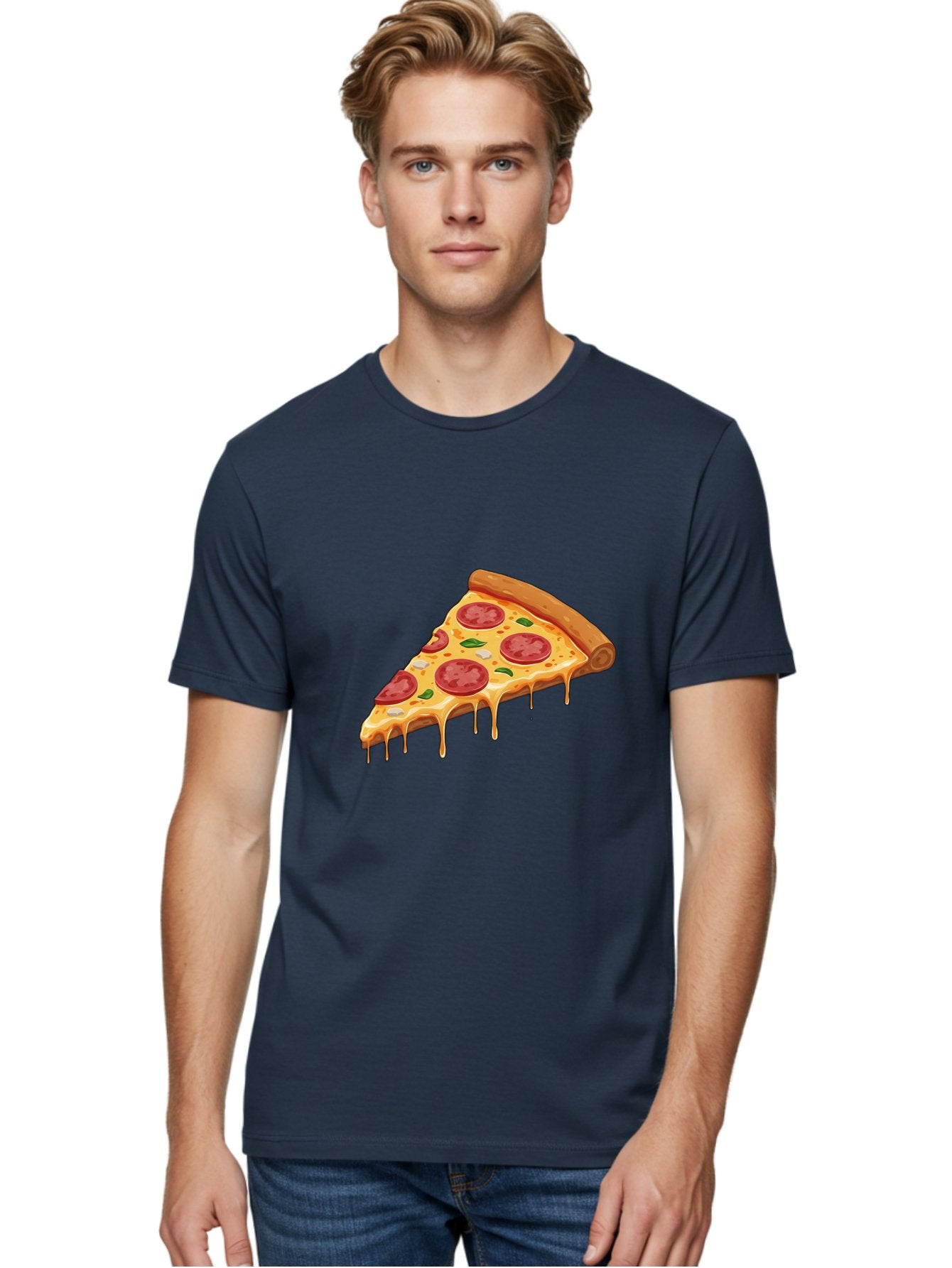 Pepperoni-Pizza-Slice-4 Men'S Graphic Tee, 100% Cotton, Comfortable Casual Summer Wear, Machine Washable, Pepperoni Pizza, Pizza Slice, Melted Cheese, Pepperoni, Basil Leaves, Gooey Cheese, Pizza Toppings, Italian Food, Cheesy Goodness Bac236 24