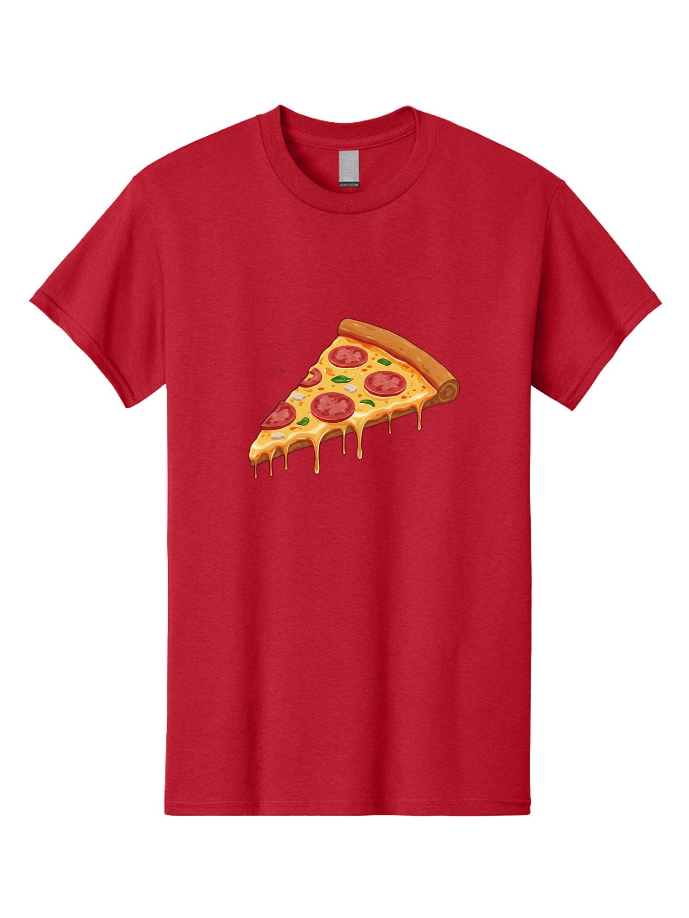 Pepperoni-Pizza-Slice-4 Men'S Graphic Tee, 100% Cotton, Comfortable Casual Summer Wear, Machine Washable, Pepperoni Pizza, Pizza Slice, Melted Cheese, Pepperoni, Basil Leaves, Gooey Cheese, Pizza Toppings, Italian Food, Cheesy Goodness Bac236