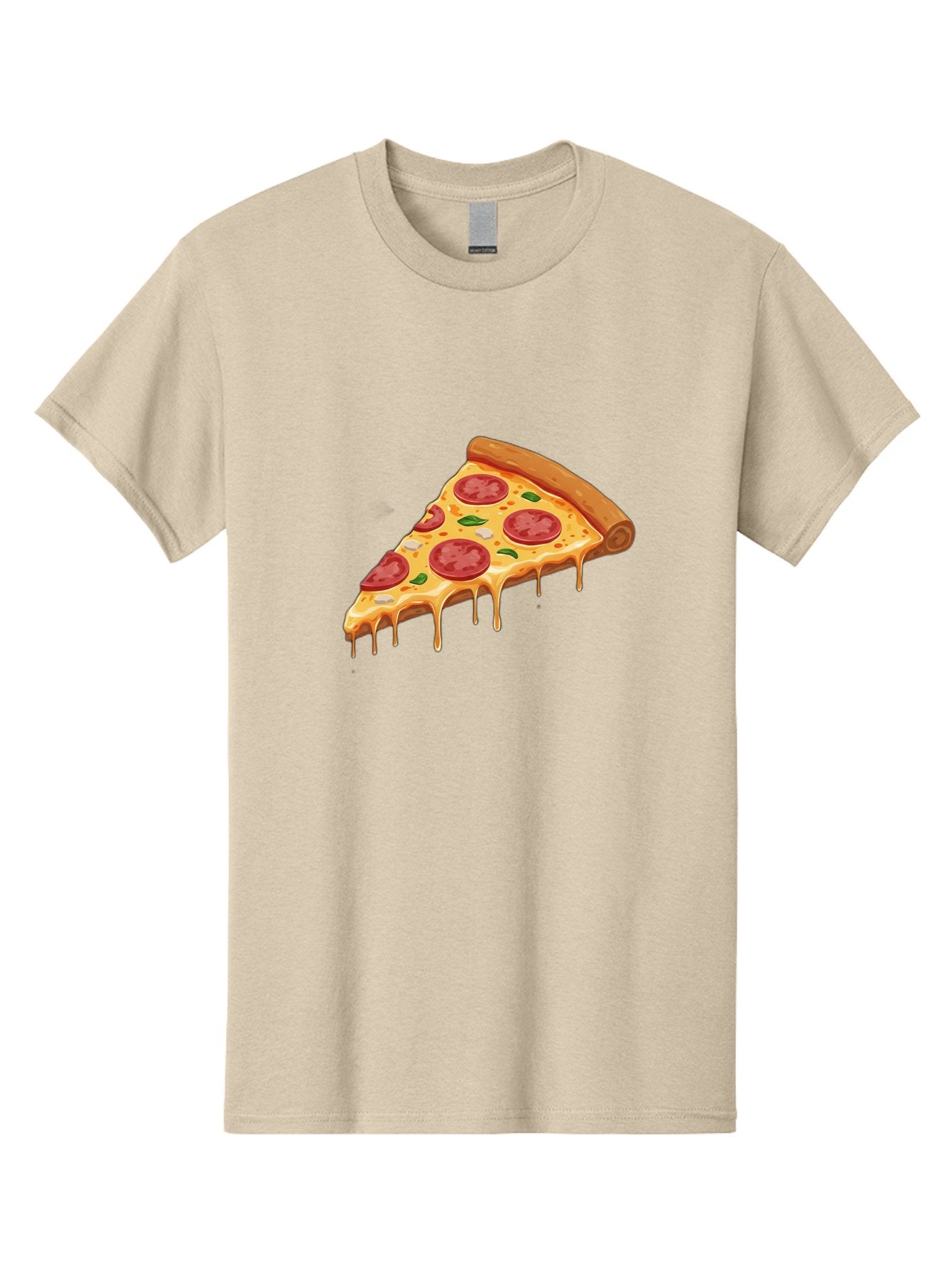 Pepperoni-Pizza-Slice-4 Men'S Graphic Tee, 100% Cotton, Comfortable Casual Summer Wear, Machine Washable, Pepperoni Pizza, Pizza Slice, Melted Cheese, Pepperoni, Basil Leaves, Gooey Cheese, Pizza Toppings, Italian Food, Cheesy Goodness Bac236