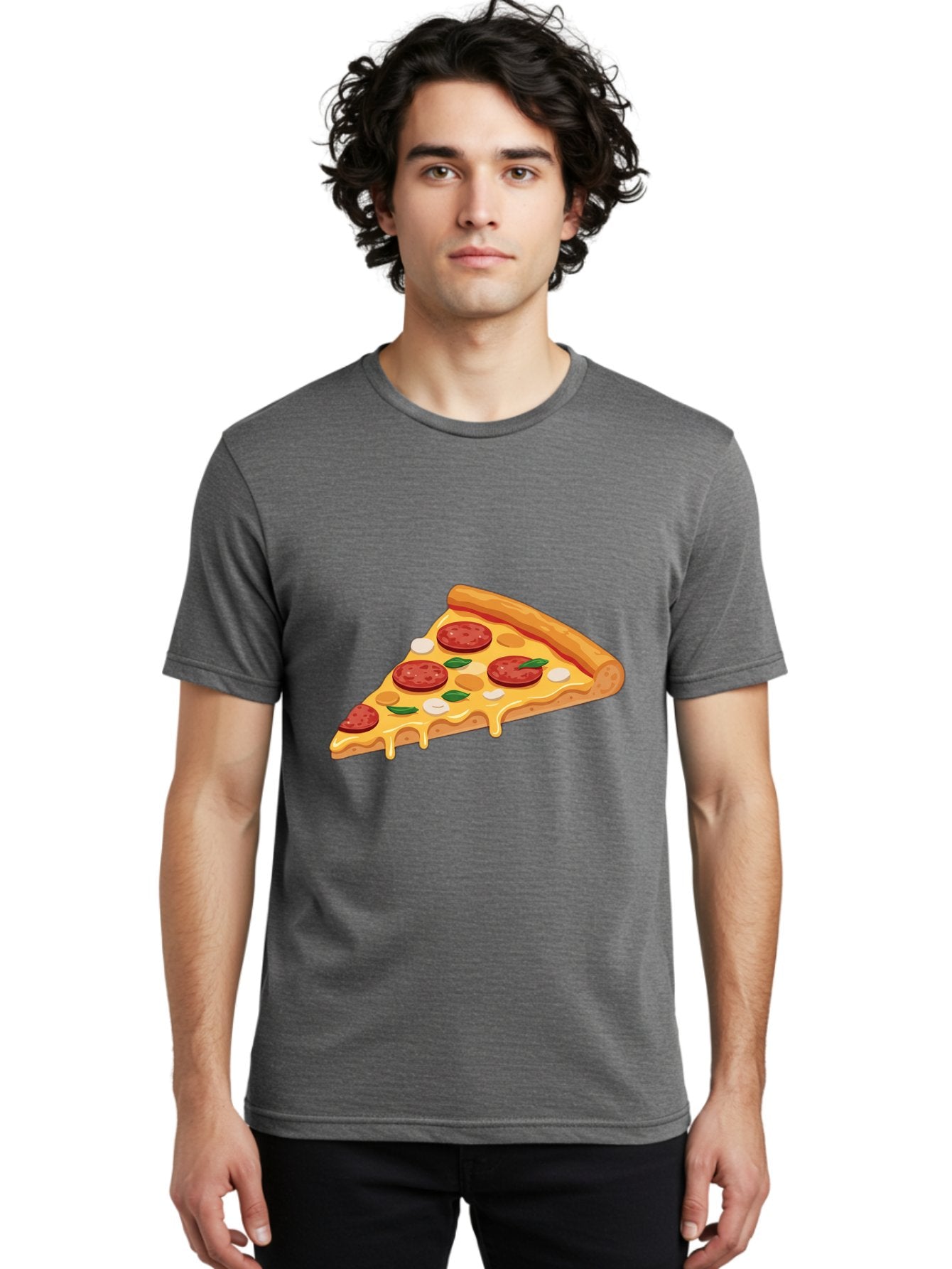 Pepperoni-Pizza-Slice-5 Men'S Graphic Tee, 100% Cotton, Comfortable Casual Summer Wear, Machine Washable, Pepperoni Pizza, Pizza Slice, Melted Cheese, Pepperoni, Basil, Garlic, Italian Food, Cheesy Goodness, Tasty Pizza, Food Illustration Bac237 28
