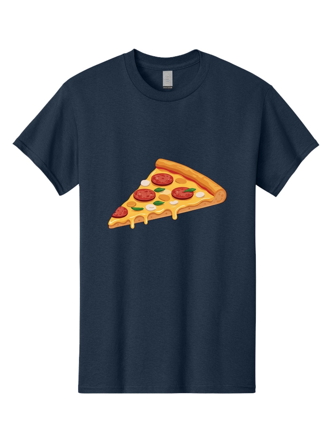 Pepperoni-Pizza-Slice-5 Men'S Graphic Tee, 100% Cotton, Comfortable Casual Summer Wear, Machine Washable, Pepperoni Pizza, Pizza Slice, Melted Cheese, Pepperoni, Basil, Garlic, Italian Food, Cheesy Goodness, Tasty Pizza, Food Illustration Bac237 5