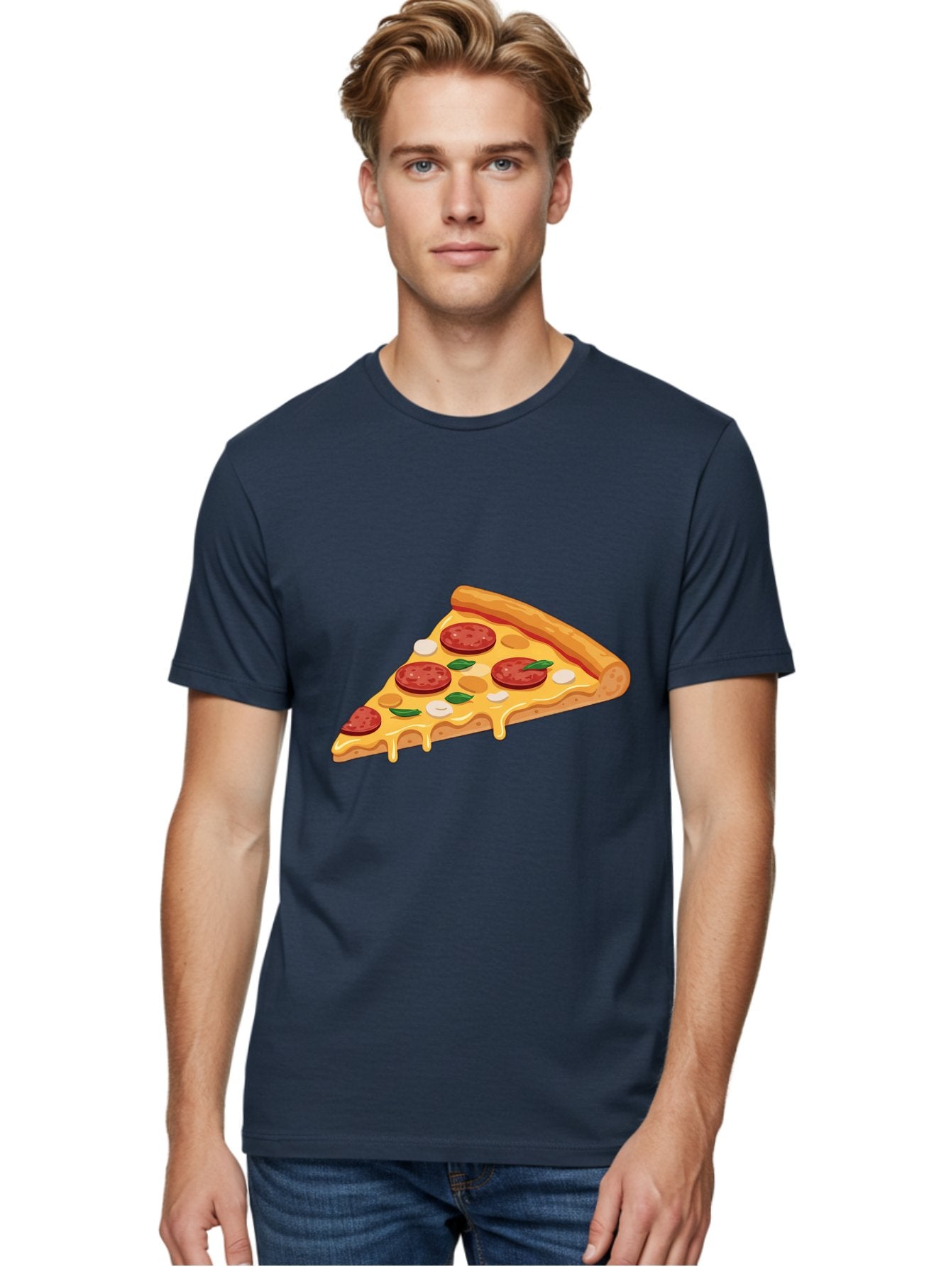 Pepperoni-Pizza-Slice-5 Men'S Graphic Tee, 100% Cotton, Comfortable Casual Summer Wear, Machine Washable, Pepperoni Pizza, Pizza Slice, Melted Cheese, Pepperoni, Basil, Garlic, Italian Food, Cheesy Goodness, Tasty Pizza, Food Illustration Bac237 23