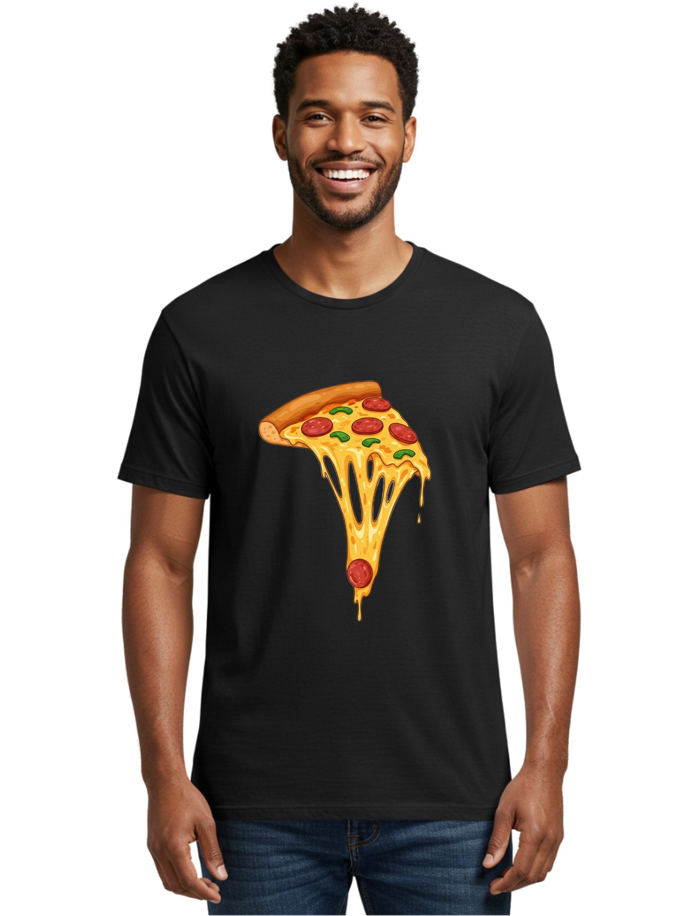 Pepperoni-Pizza-Slice-6 Men'S Graphic Tee, 100% Cotton, Comfortable Casual Summer Wear, Machine Washable, Pepperoni Pizza, Cheesy Goodness, Melted Cheese, Green Peppers, Savory Delight, Italian Cuisine, Foodie Favorite, Pizza Love, Bac238 26