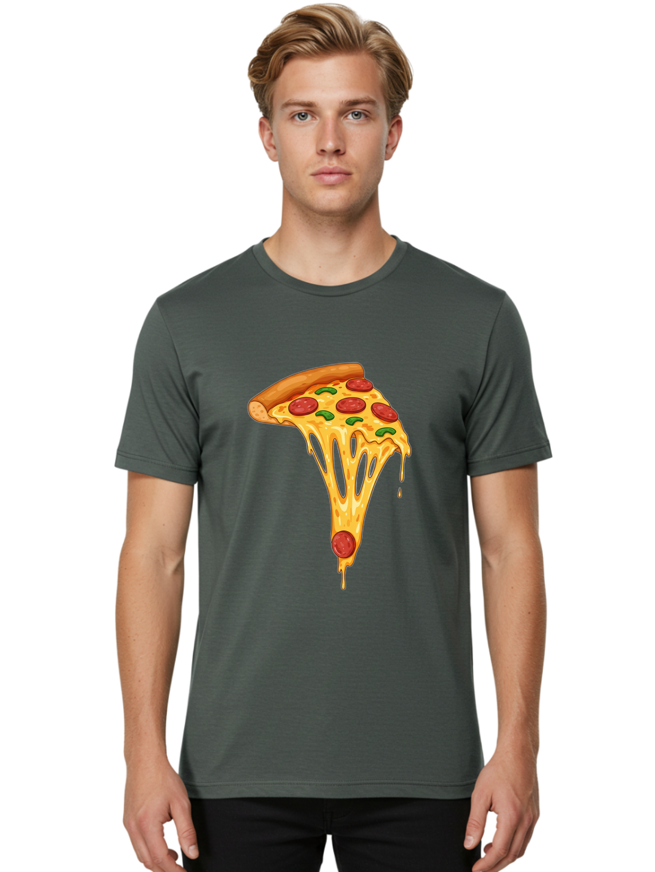 Pepperoni-Pizza-Slice-6 Men'S Graphic Tee, 100% Cotton, Comfortable Casual Summer Wear, Machine Washable, Pepperoni Pizza, Cheesy Goodness, Melted Cheese, Green Peppers, Savory Delight, Italian Cuisine, Foodie Favorite, Pizza Love, Bac238 26