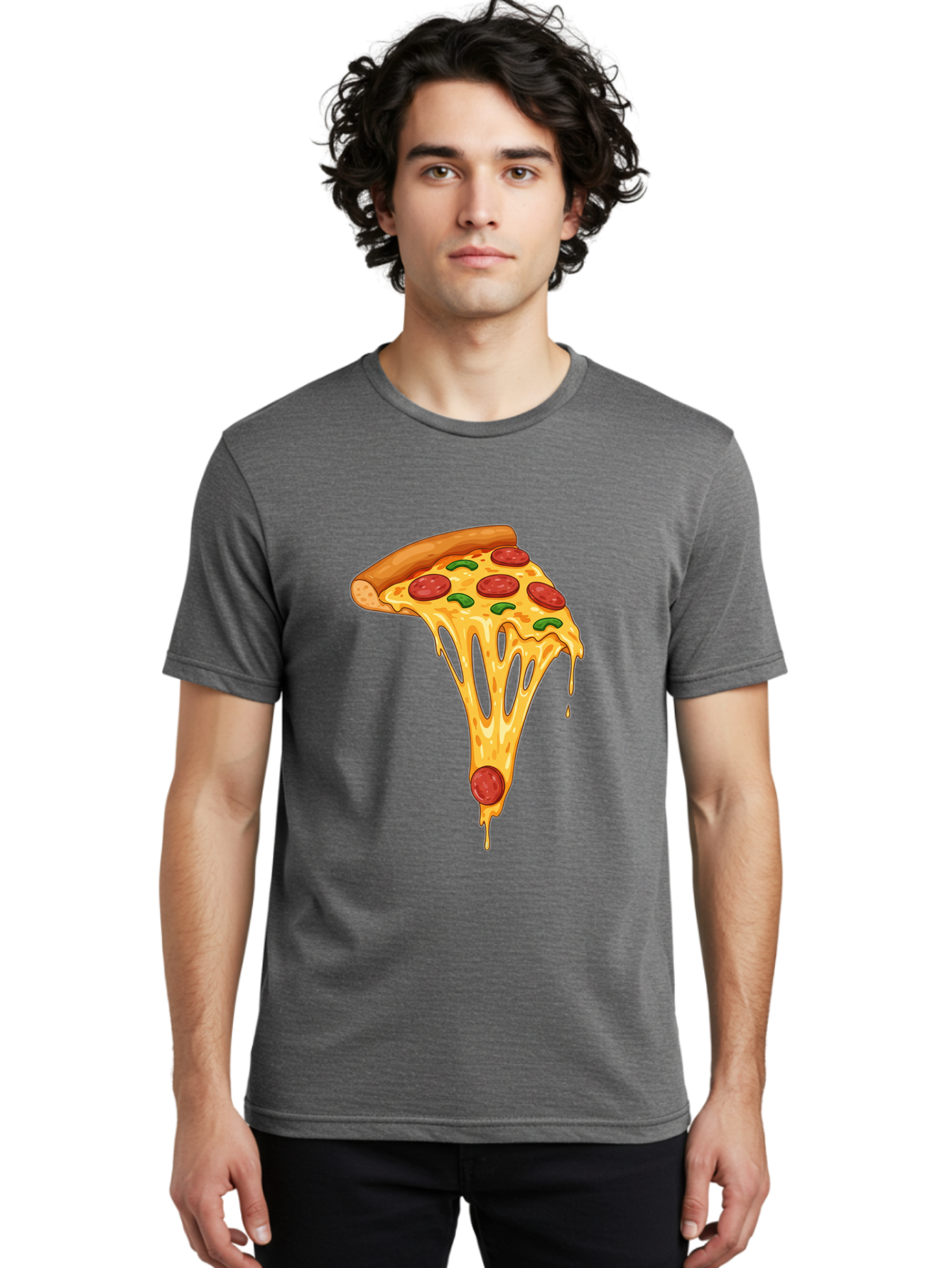 Pepperoni-Pizza-Slice-6 Men'S Graphic Tee, 100% Cotton, Comfortable Casual Summer Wear, Machine Washable, Pepperoni Pizza, Cheesy Goodness, Melted Cheese, Green Peppers, Savory Delight, Italian Cuisine, Foodie Favorite, Pizza Love, Bac238 27