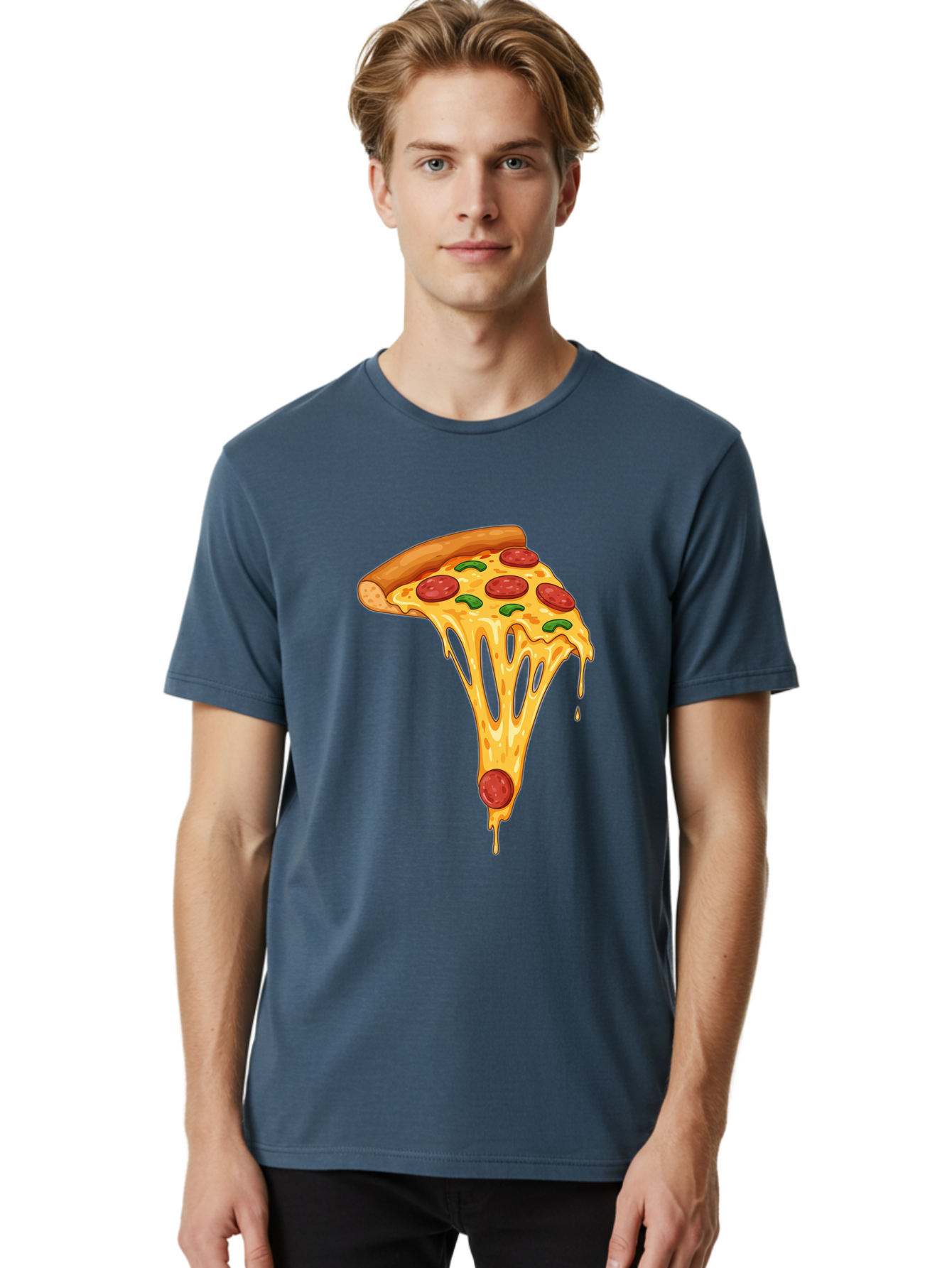 Pepperoni-Pizza-Slice-6 Men'S Graphic Tee, 100% Cotton, Comfortable Casual Summer Wear, Machine Washable, Pepperoni Pizza, Cheesy Goodness, Melted Cheese, Green Peppers, Savory Delight, Italian Cuisine, Foodie Favorite, Pizza Love, Bac238 29