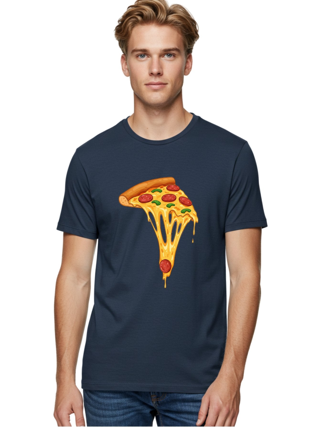 Pepperoni-Pizza-Slice-6 Men'S Graphic Tee, 100% Cotton, Comfortable Casual Summer Wear, Machine Washable, Pepperoni Pizza, Cheesy Goodness, Melted Cheese, Green Peppers, Savory Delight, Italian Cuisine, Foodie Favorite, Pizza Love, Bac238 28