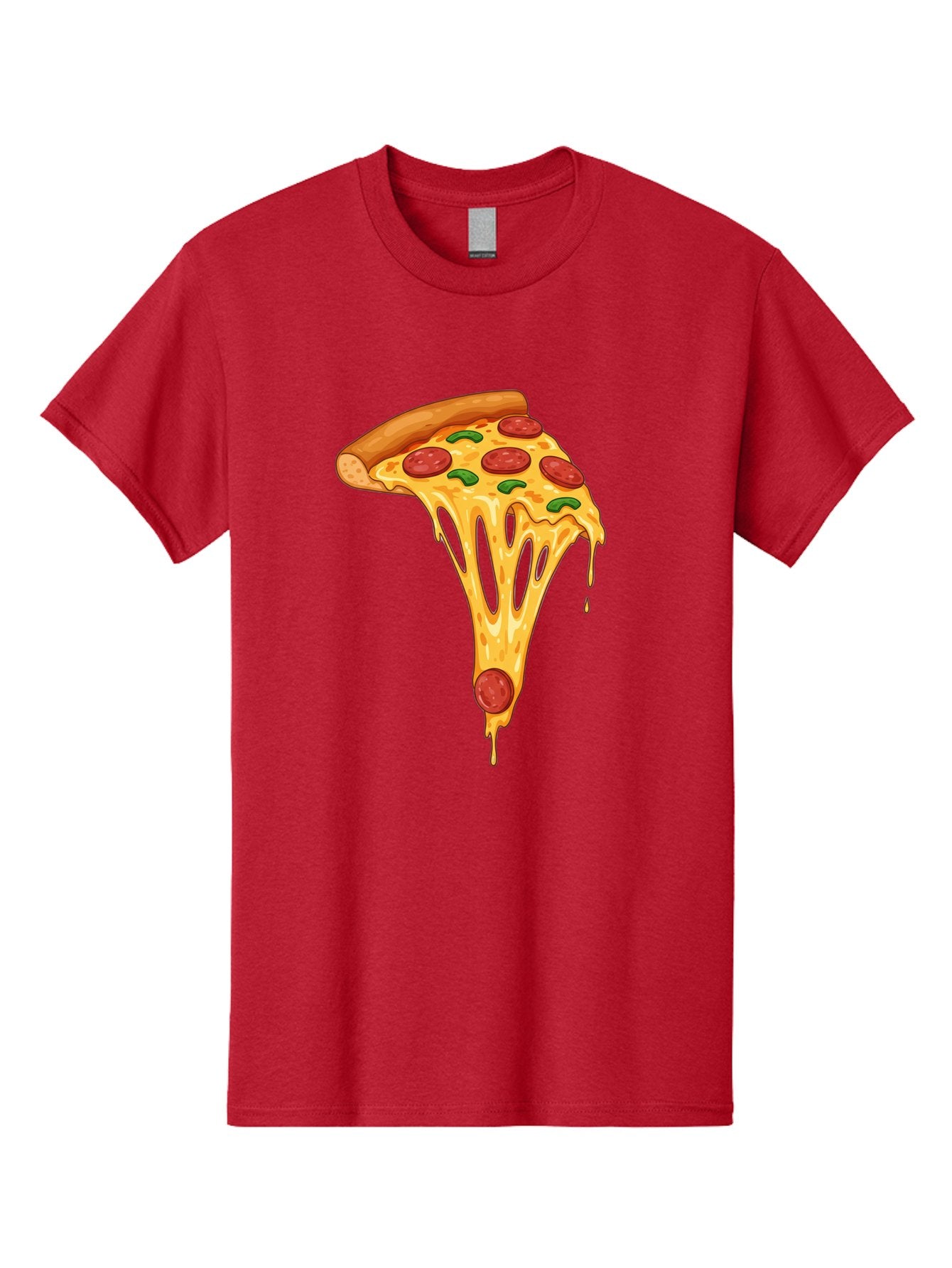 Pepperoni-Pizza-Slice-6 Men'S Graphic Tee, 100% Cotton, Comfortable Casual Summer Wear, Machine Washable, Pepperoni Pizza, Cheesy Goodness, Melted Cheese, Green Peppers, Savory Delight, Italian Cuisine, Foodie Favorite, Pizza Love, Bac238