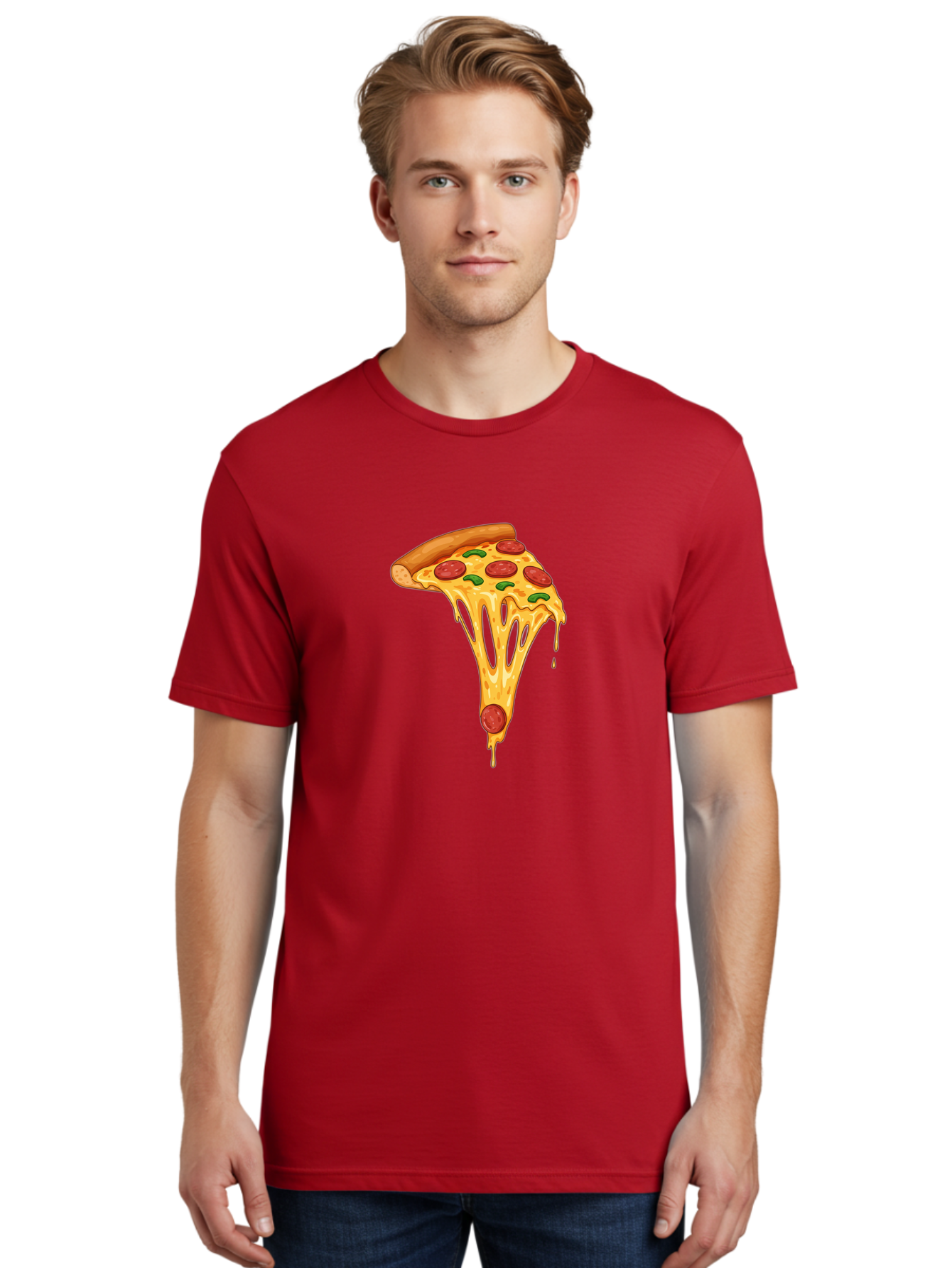 Pepperoni-Pizza-Slice-6 Men'S Graphic Tee, 100% Cotton, Comfortable Casual Summer Wear, Machine Washable, Pepperoni Pizza, Cheesy Goodness, Melted Cheese, Green Peppers, Savory Delight, Italian Cuisine, Foodie Favorite, Pizza Love, Bac238 25