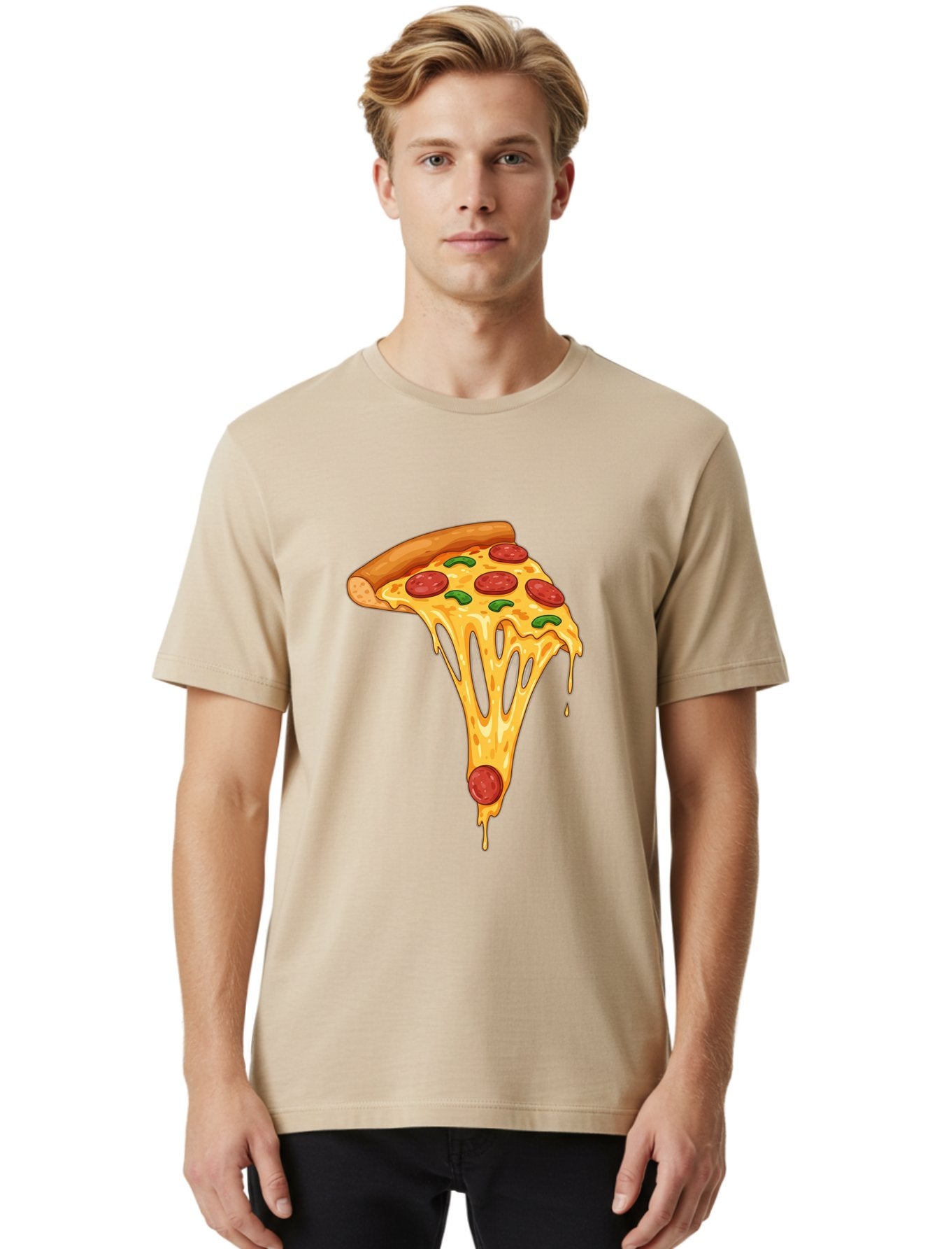 Pepperoni-Pizza-Slice-6 Men'S Graphic Tee, 100% Cotton, Comfortable Casual Summer Wear, Machine Washable, Pepperoni Pizza, Cheesy Goodness, Melted Cheese, Green Peppers, Savory Delight, Italian Cuisine, Foodie Favorite, Pizza Love, Bac238 24