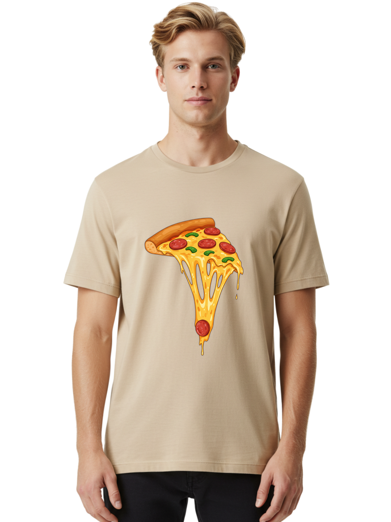 Pepperoni-Pizza-Slice-6 Men'S Graphic Tee, 100% Cotton, Comfortable Casual Summer Wear, Machine Washable, Pepperoni Pizza, Cheesy Goodness, Melted Cheese, Green Peppers, Savory Delight, Italian Cuisine, Foodie Favorite, Pizza Love, Bac238 22