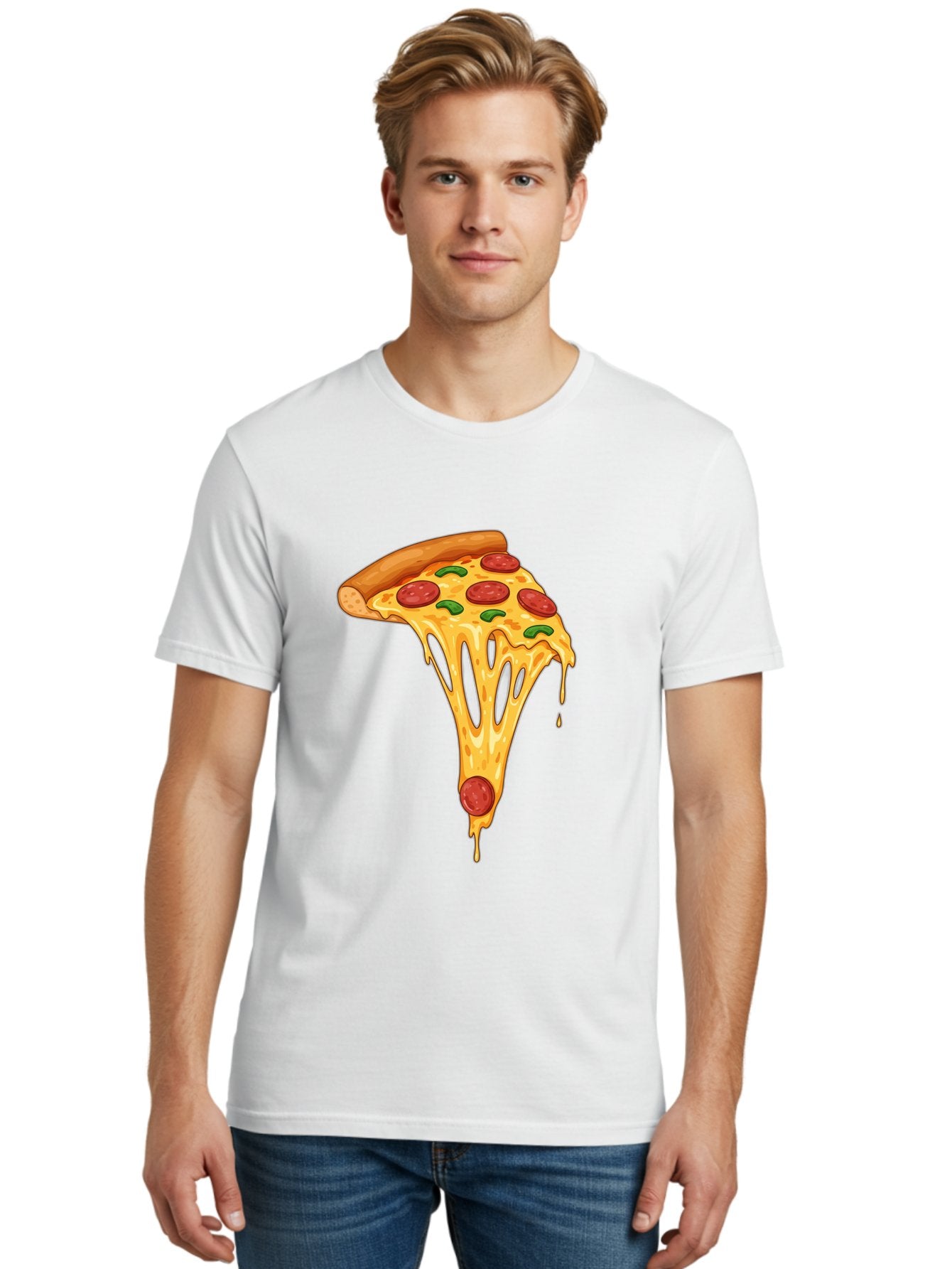 Pepperoni-Pizza-Slice-6 Men'S Graphic Tee, 100% Cotton, Comfortable Casual Summer Wear, Machine Washable, Pepperoni Pizza, Cheesy Goodness, Melted Cheese, Green Peppers, Savory Delight, Italian Cuisine, Foodie Favorite, Pizza Love, Bac238 25