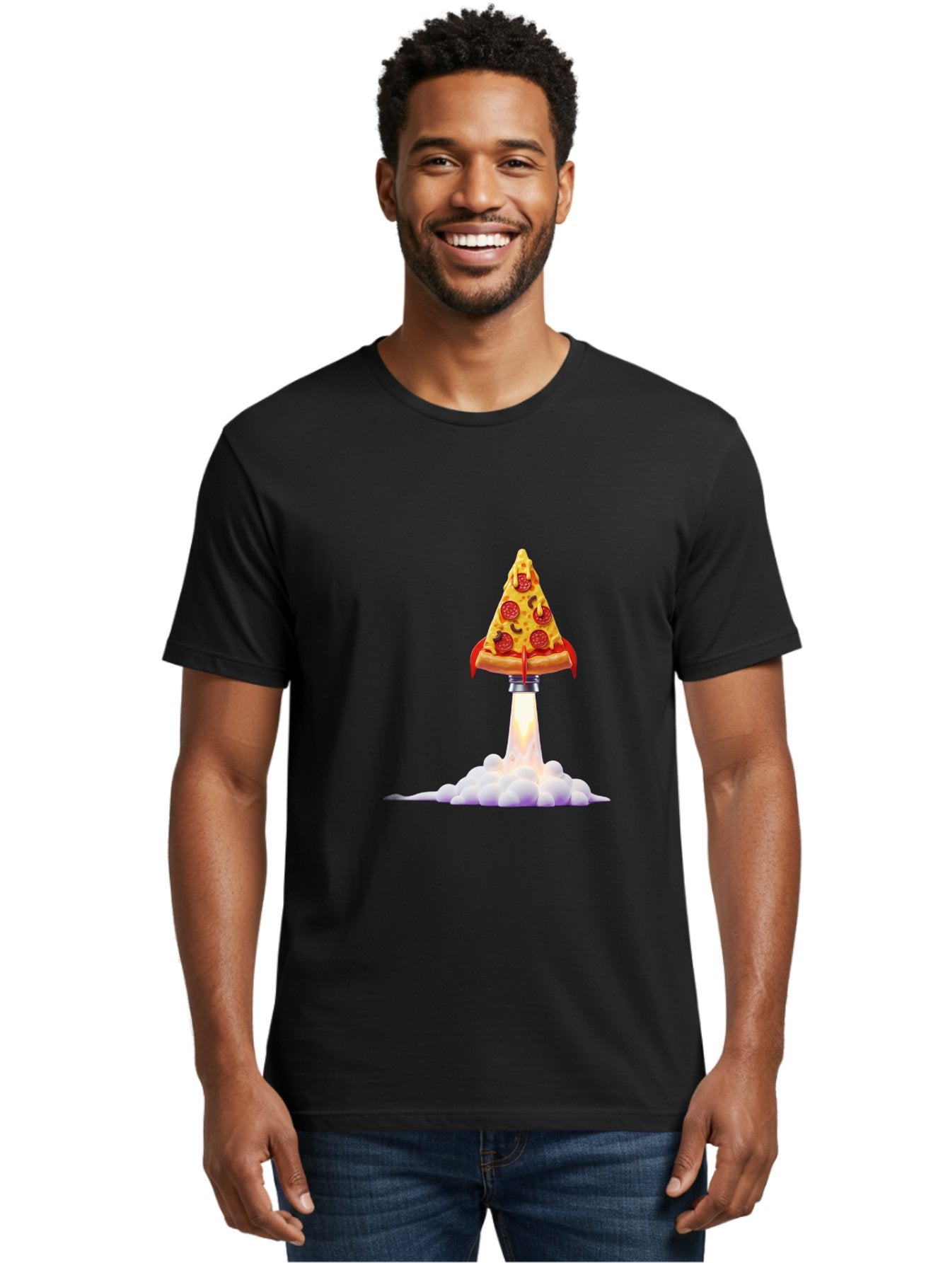 Pepperoni-Pizza-Slice-Rocket Men'S Graphic Tee, 100% Cotton, Comfortable Casual Summer Wear, Machine Washable, Pepperoni Pizza Slice, Rocket Launch, Food Art, Cartoon Style, Funny Illustration, Melted Cheese, Spicy Toppings, Creative Design Bac242 26