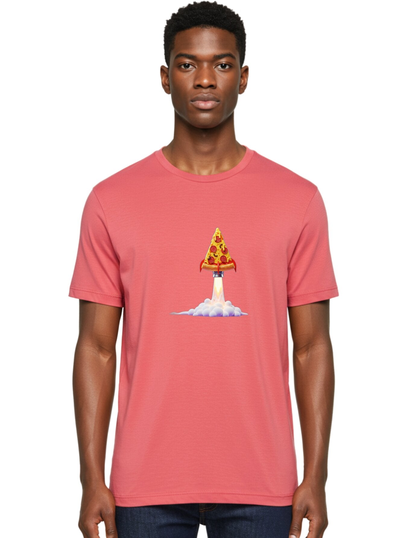 Pepperoni-Pizza-Slice-Rocket Men'S Graphic Tee, 100% Cotton, Comfortable Casual Summer Wear, Machine Washable, Pepperoni Pizza Slice, Rocket Launch, Food Art, Cartoon Style, Funny Illustration, Melted Cheese, Spicy Toppings, Creative Design Bac242 27
