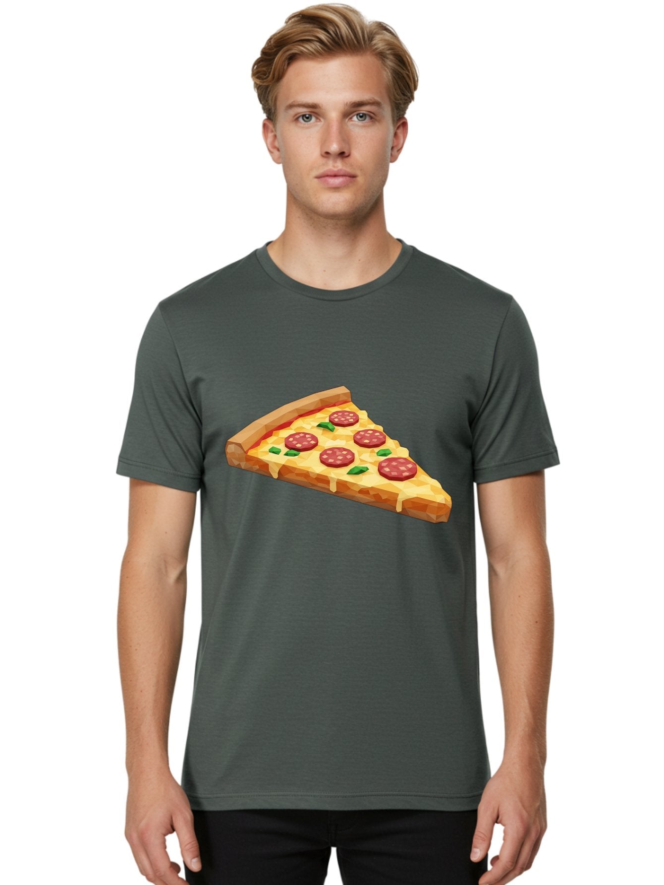Pepperoni-Pizza-Slice Men'S Graphic Tee, 100% Cotton, Comfortable Casual Summer Wear, Machine Washable, Pepperoni Pizza, Melted Cheese, Green Basil Leaves, Pizza Slice, Cheesy Goodness, Savory Flavors, Food Illustration, Cartoon Style Bac243 16