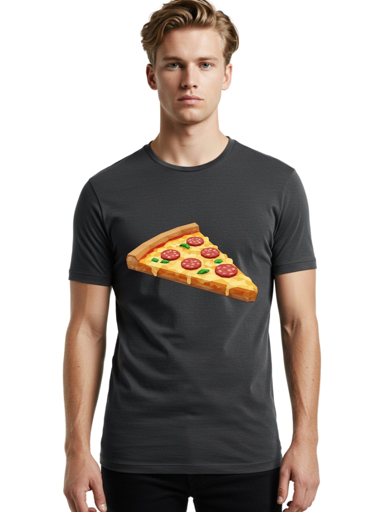 Pepperoni-Pizza-Slice Men'S Graphic Tee, 100% Cotton, Comfortable Casual Summer Wear, Machine Washable, Pepperoni Pizza, Melted Cheese, Green Basil Leaves, Pizza Slice, Cheesy Goodness, Savory Flavors, Food Illustration, Cartoon Style Bac243 27