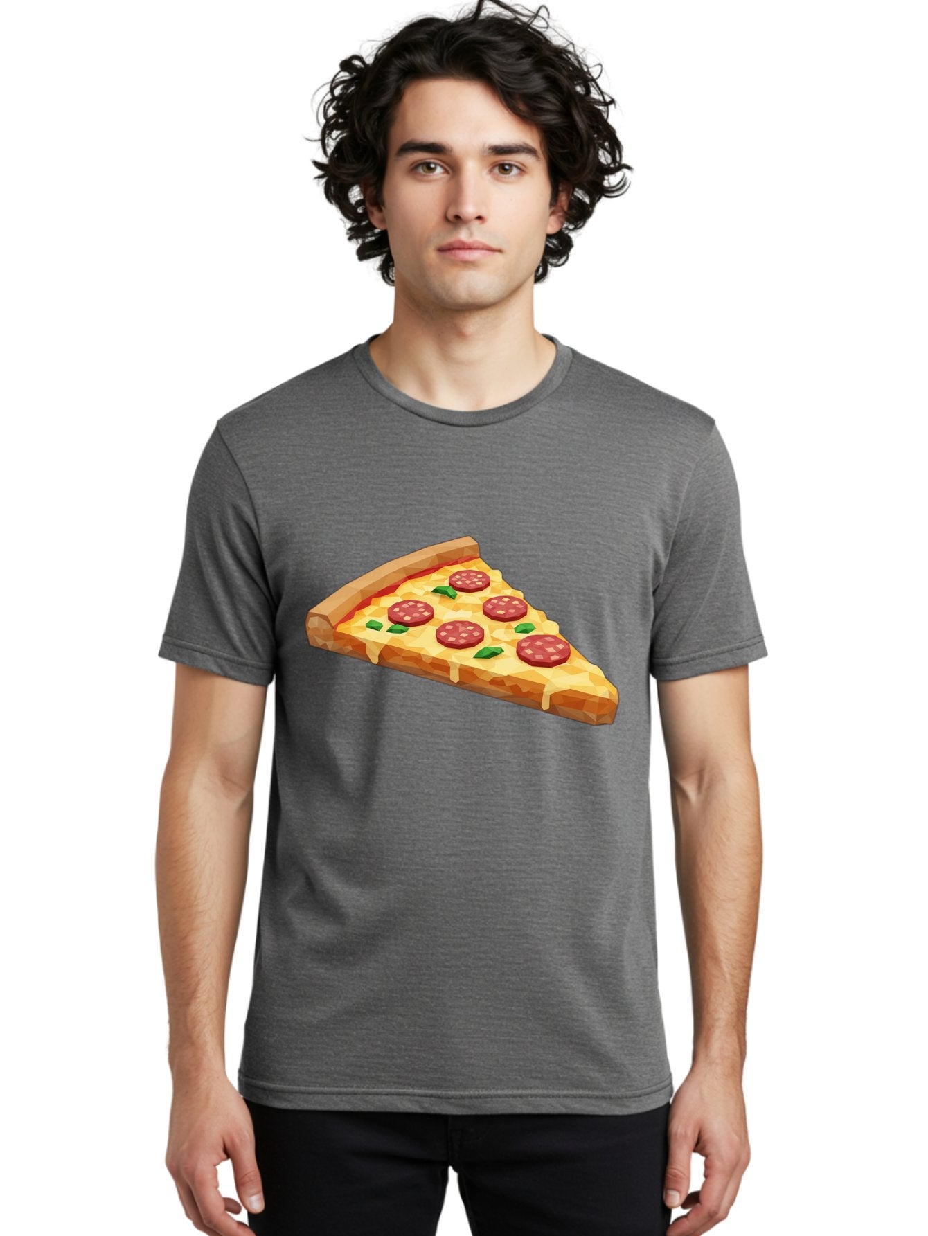 Pepperoni-Pizza-Slice Men'S Graphic Tee, 100% Cotton, Comfortable Casual Summer Wear, Machine Washable, Pepperoni Pizza, Melted Cheese, Green Basil Leaves, Pizza Slice, Cheesy Goodness, Savory Flavors, Food Illustration, Cartoon Style Bac243 30