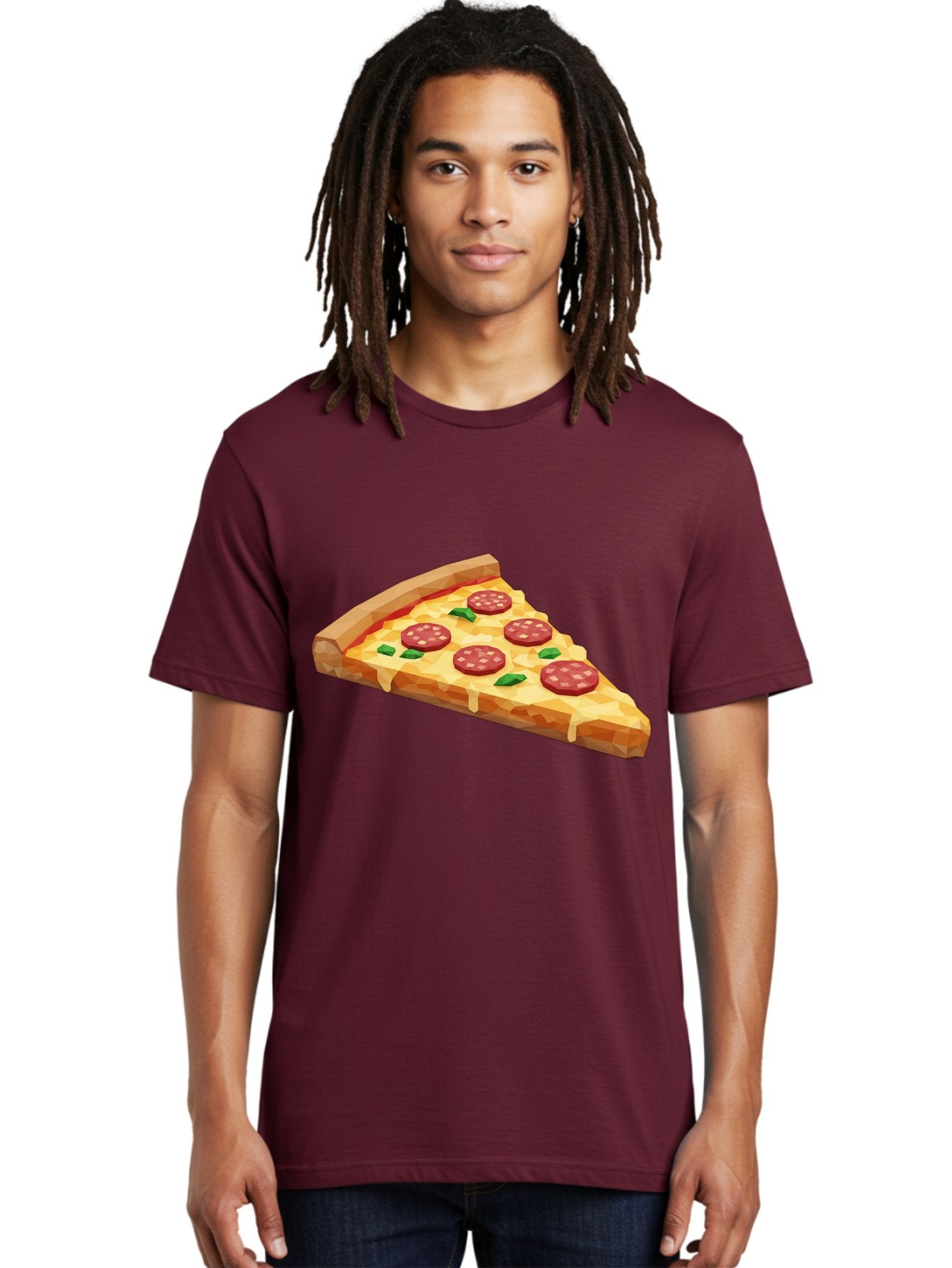 Pepperoni-Pizza-Slice Men'S Graphic Tee, 100% Cotton, Comfortable Casual Summer Wear, Machine Washable, Pepperoni Pizza, Melted Cheese, Green Basil Leaves, Pizza Slice, Cheesy Goodness, Savory Flavors, Food Illustration, Cartoon Style Bac243 17