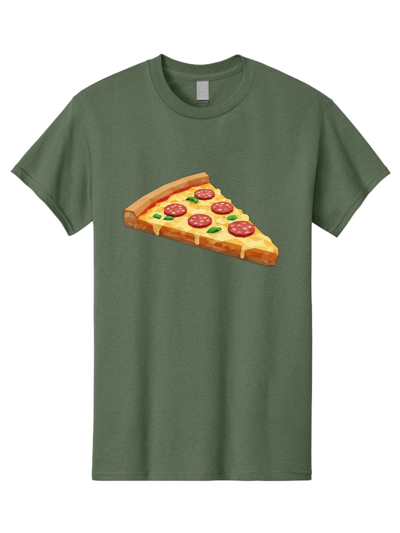Pepperoni-Pizza-Slice Men'S Graphic Tee, 100% Cotton, Comfortable Casual Summer Wear, Machine Washable, Pepperoni Pizza, Melted Cheese, Green Basil Leaves, Pizza Slice, Cheesy Goodness, Savory Flavors, Food Illustration, Cartoon Style Bac243