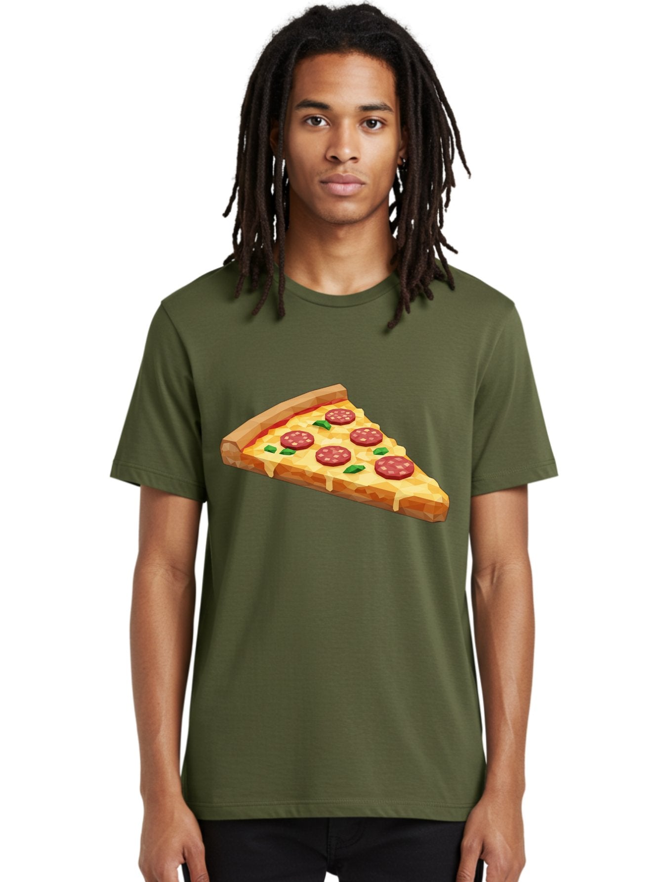 Pepperoni-Pizza-Slice Men'S Graphic Tee, 100% Cotton, Comfortable Casual Summer Wear, Machine Washable, Pepperoni Pizza, Melted Cheese, Green Basil Leaves, Pizza Slice, Cheesy Goodness, Savory Flavors, Food Illustration, Cartoon Style Bac243 21