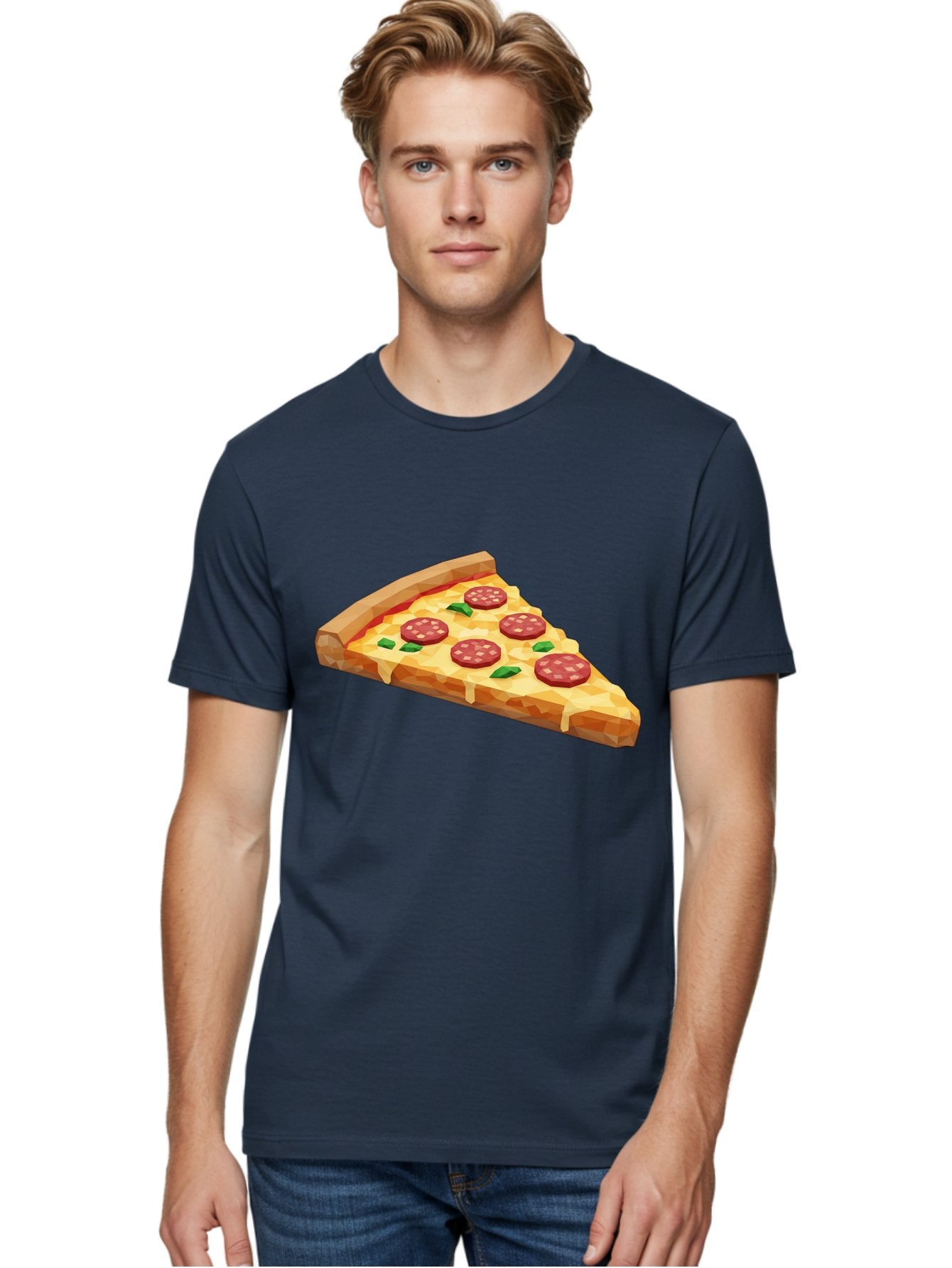 Pepperoni-Pizza-Slice Men'S Graphic Tee, 100% Cotton, Comfortable Casual Summer Wear, Machine Washable, Pepperoni Pizza, Melted Cheese, Green Basil Leaves, Pizza Slice, Cheesy Goodness, Savory Flavors, Food Illustration, Cartoon Style Bac243 23