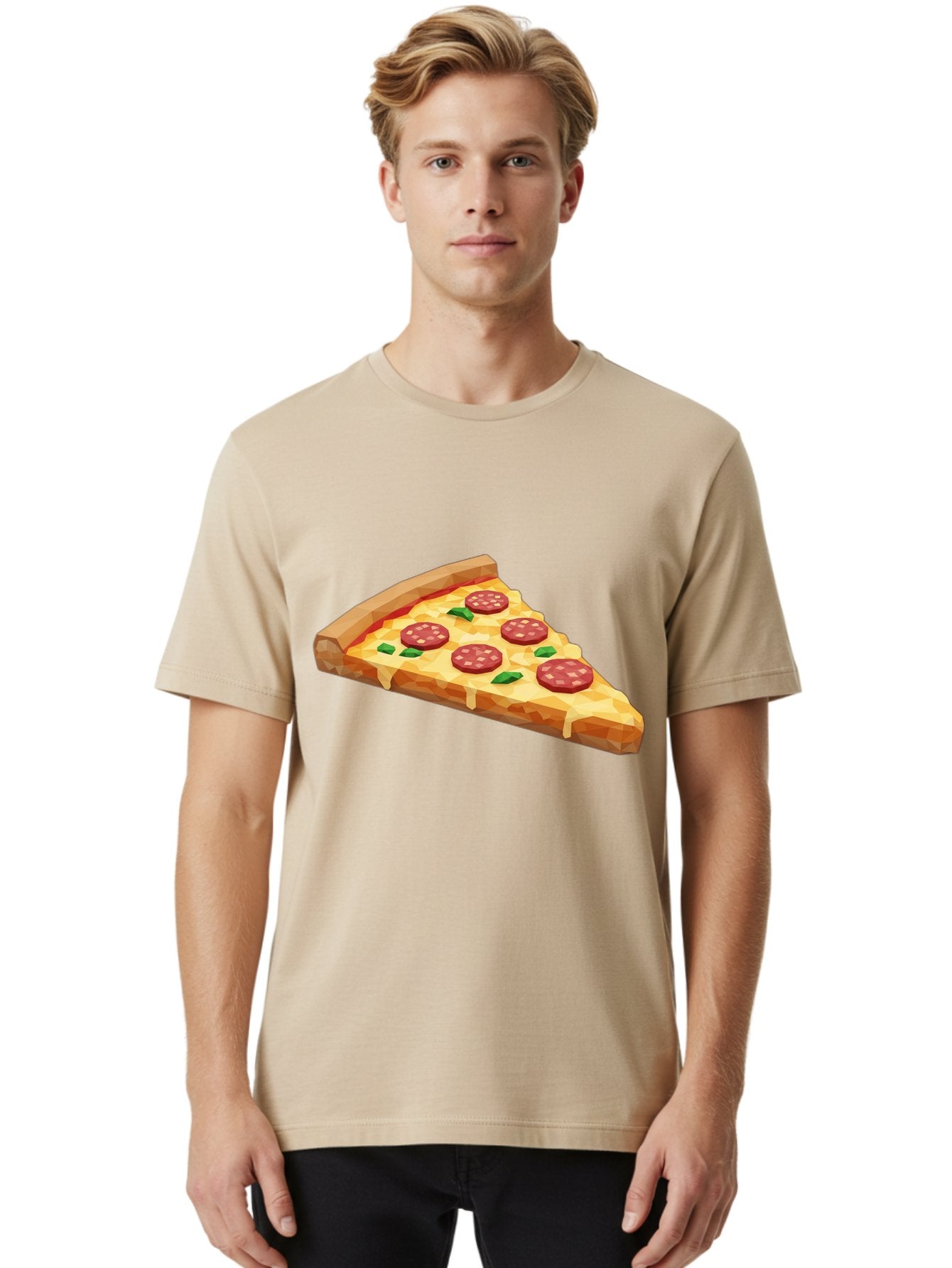Pepperoni-Pizza-Slice Men'S Graphic Tee, 100% Cotton, Comfortable Casual Summer Wear, Machine Washable, Pepperoni Pizza, Melted Cheese, Green Basil Leaves, Pizza Slice, Cheesy Goodness, Savory Flavors, Food Illustration, Cartoon Style Bac243 28