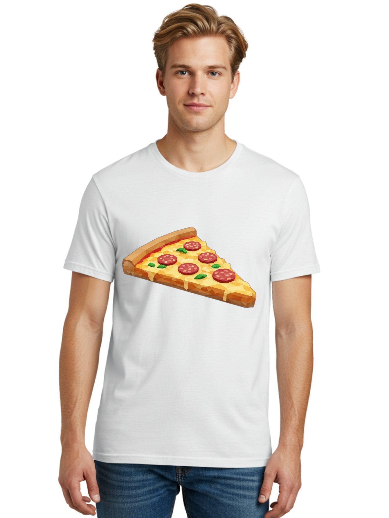 Pepperoni-Pizza-Slice Men'S Graphic Tee, 100% Cotton, Comfortable Casual Summer Wear, Machine Washable, Pepperoni Pizza, Melted Cheese, Green Basil Leaves, Pizza Slice, Cheesy Goodness, Savory Flavors, Food Illustration, Cartoon Style Bac243 20