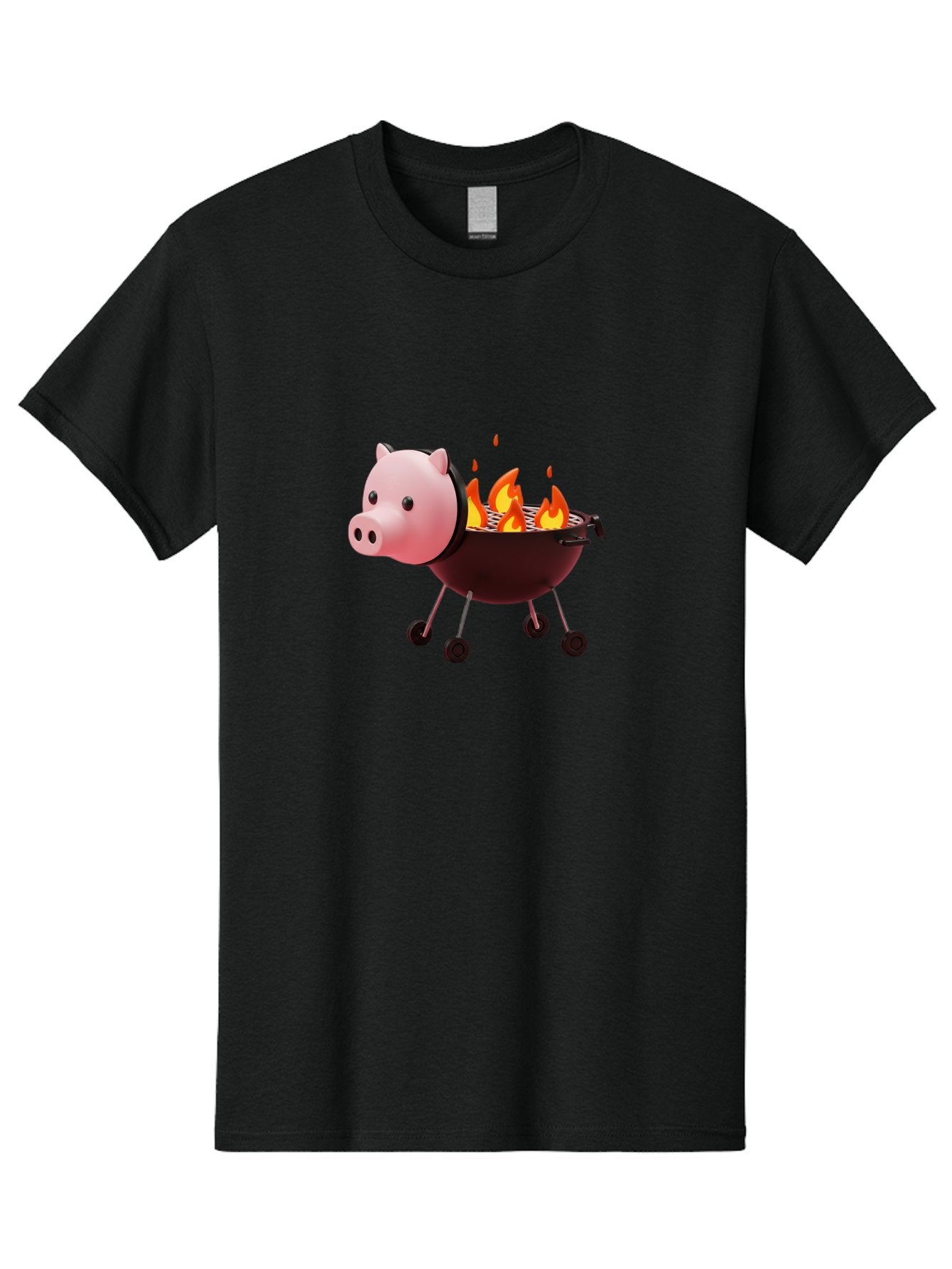 Pig-Head-On-Grill Men'S Graphic Tee, 100% Cotton, Comfortable Casual Summer Wear, Machine Washable, Pig Shaped Barbecue Grill, Barbecue Cooking, Grilling Meat, Cartoon Pig, Grill With Flames, Playful Kitchen Decor, Whimsical Design, Bac244 15