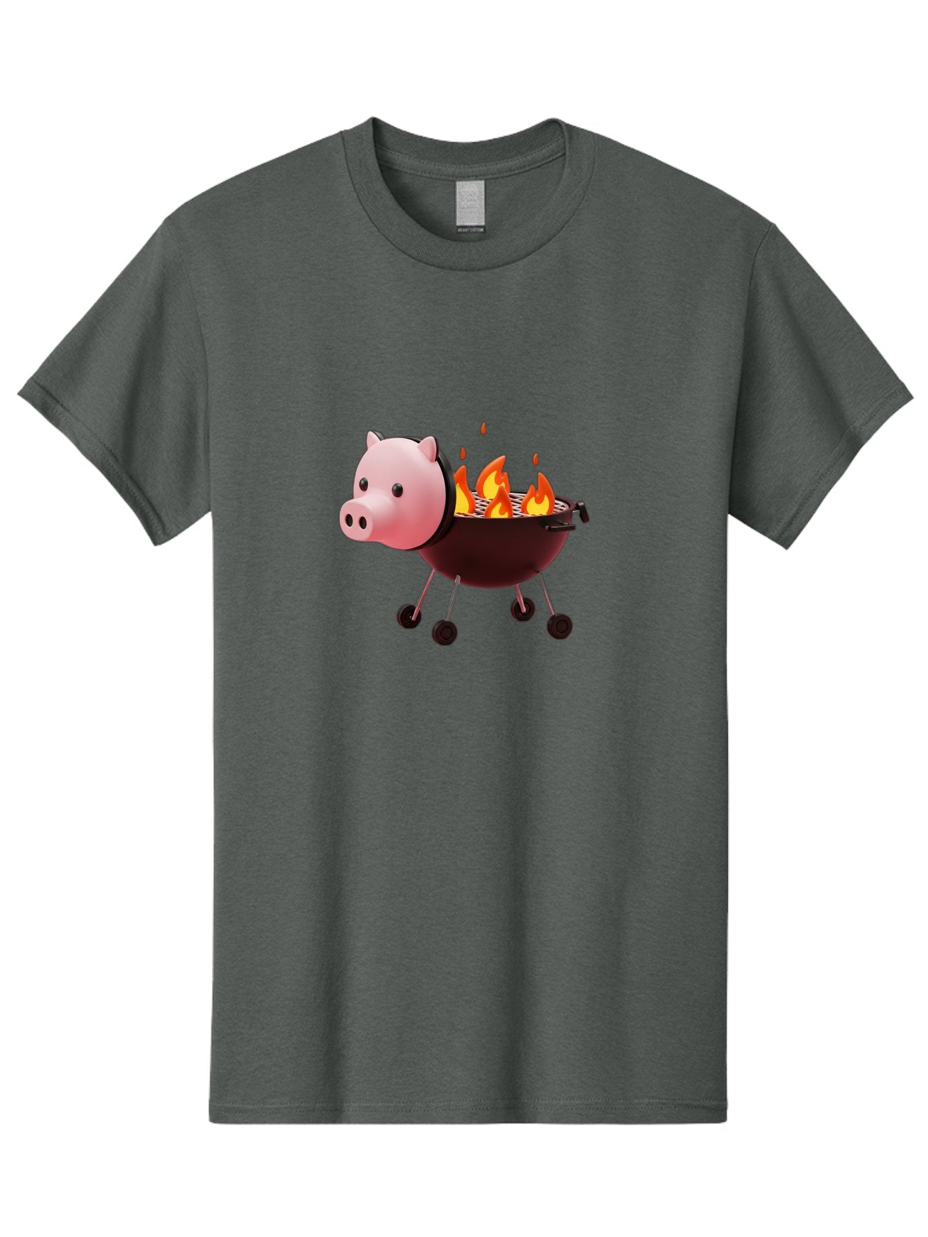Pig-Head-On-Grill Men'S Graphic Tee, 100% Cotton, Comfortable Casual Summer Wear, Machine Washable, Pig Shaped Barbecue Grill, Barbecue Cooking, Grilling Meat, Cartoon Pig, Grill With Flames, Playful Kitchen Decor, Whimsical Design, Bac244 12