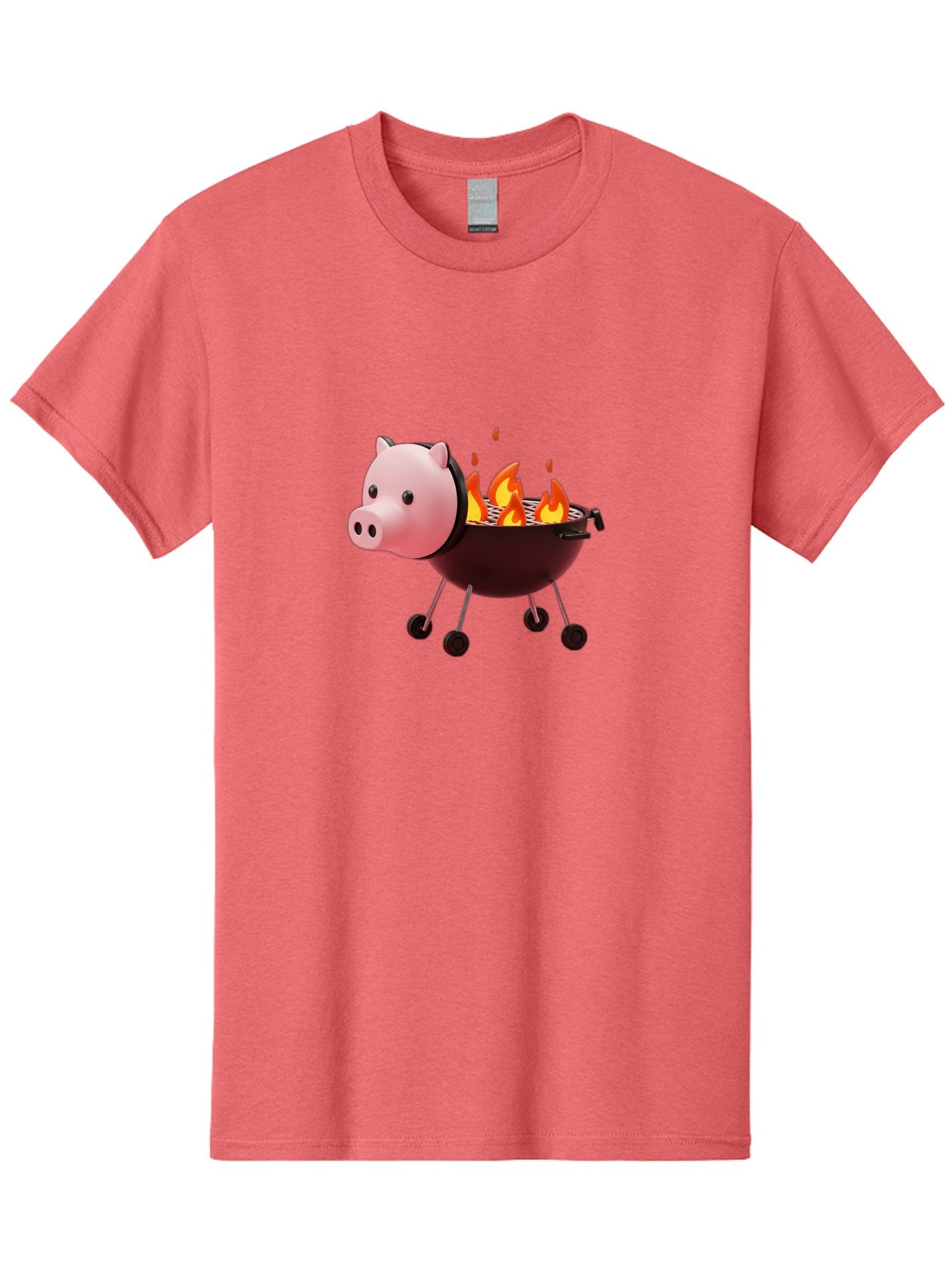 Pig-Head-On-Grill Men'S Graphic Tee, 100% Cotton, Comfortable Casual Summer Wear, Machine Washable, Pig Shaped Barbecue Grill, Barbecue Cooking, Grilling Meat, Cartoon Pig, Grill With Flames, Playful Kitchen Decor, Whimsical Design, Bac244 6