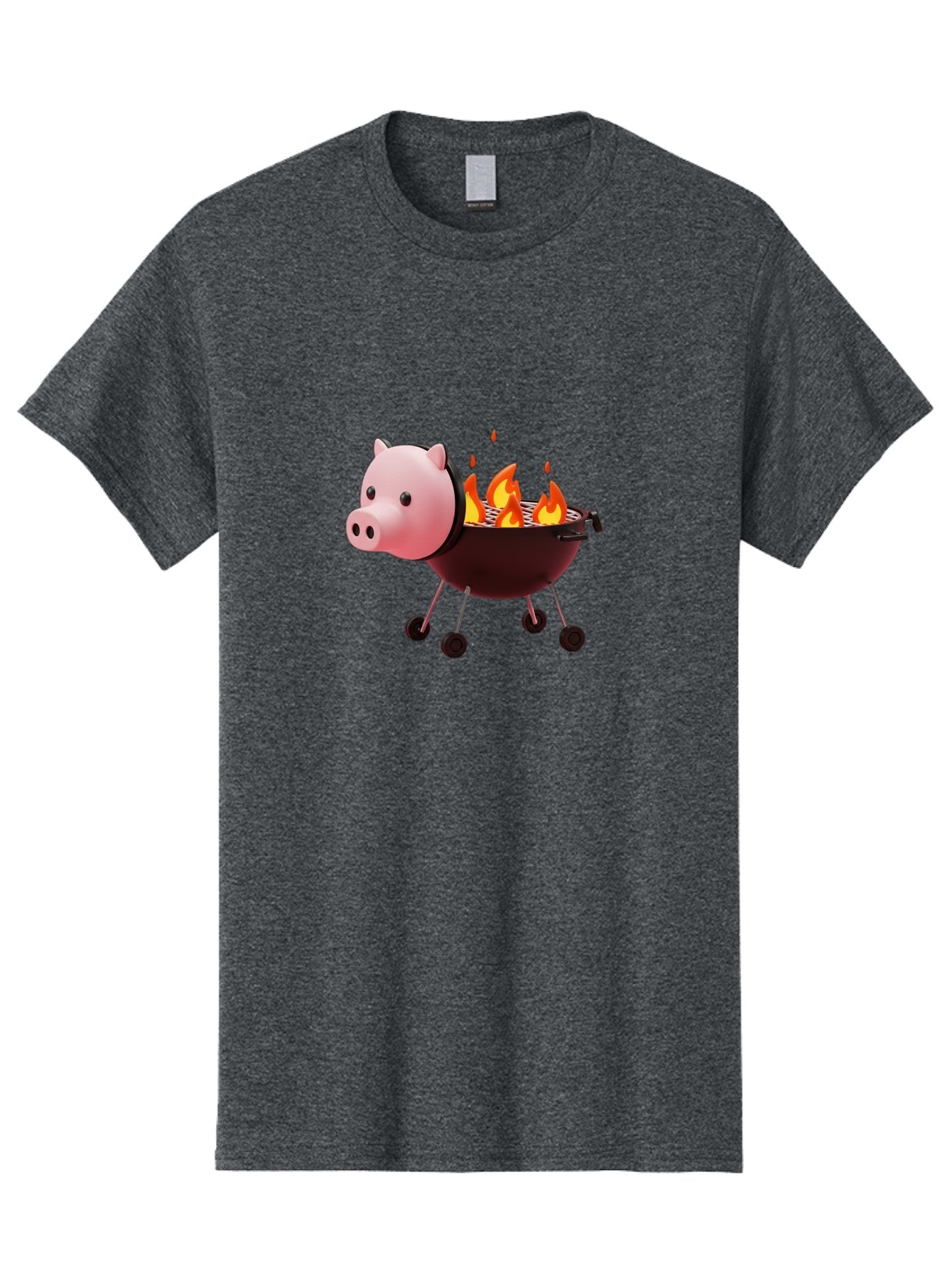 Pig-Head-On-Grill Men'S Graphic Tee, 100% Cotton, Comfortable Casual Summer Wear, Machine Washable, Pig Shaped Barbecue Grill, Barbecue Cooking, Grilling Meat, Cartoon Pig, Grill With Flames, Playful Kitchen Decor, Whimsical Design, Bac244 9