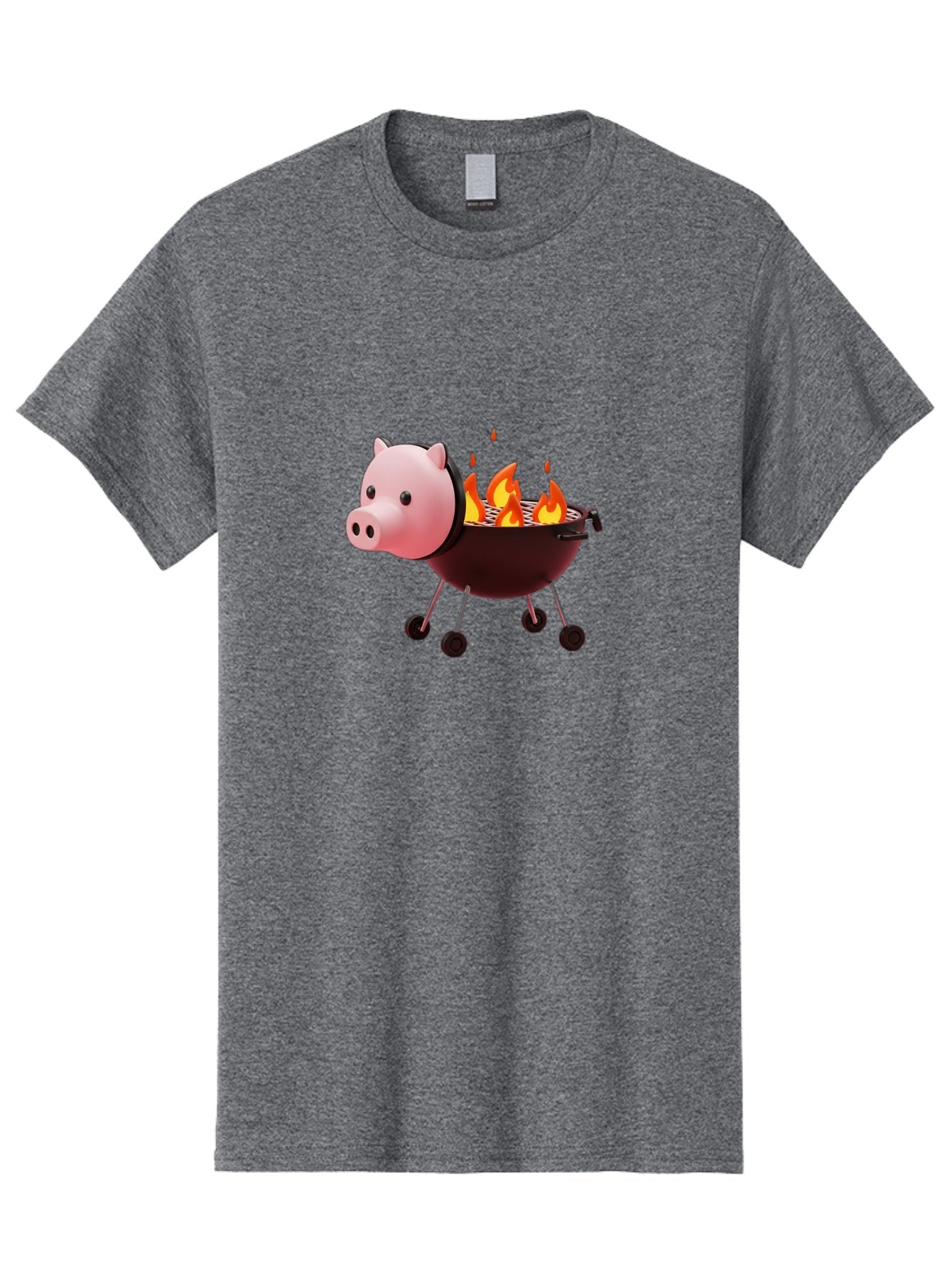 Pig-Head-On-Grill Men'S Graphic Tee, 100% Cotton, Comfortable Casual Summer Wear, Machine Washable, Pig Shaped Barbecue Grill, Barbecue Cooking, Grilling Meat, Cartoon Pig, Grill With Flames, Playful Kitchen Decor, Whimsical Design, Bac244 13