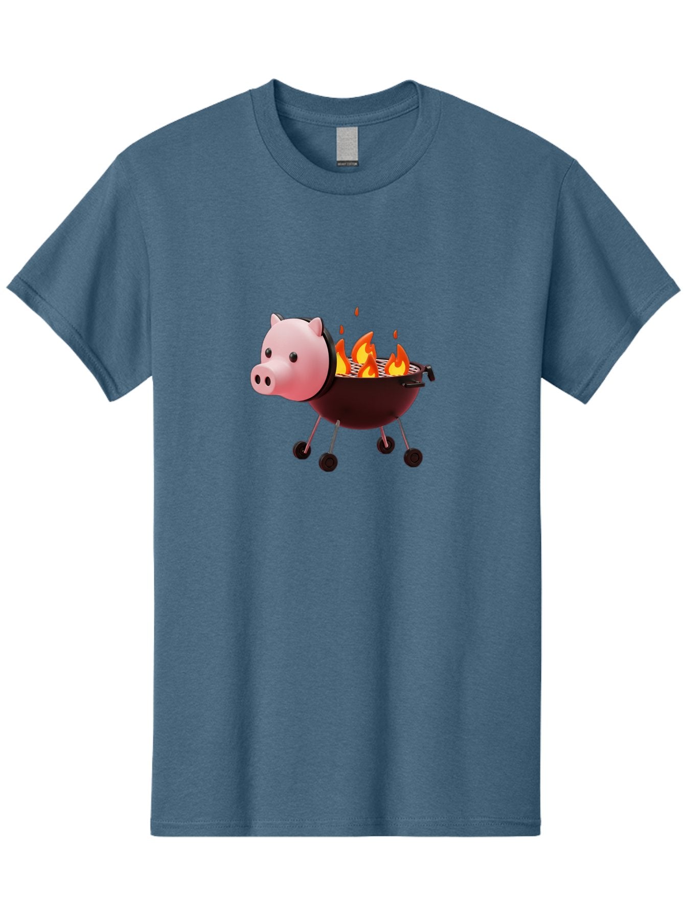 Pig-Head-On-Grill Men'S Graphic Tee, 100% Cotton, Comfortable Casual Summer Wear, Machine Washable, Pig Shaped Barbecue Grill, Barbecue Cooking, Grilling Meat, Cartoon Pig, Grill With Flames, Playful Kitchen Decor, Whimsical Design, Bac244
