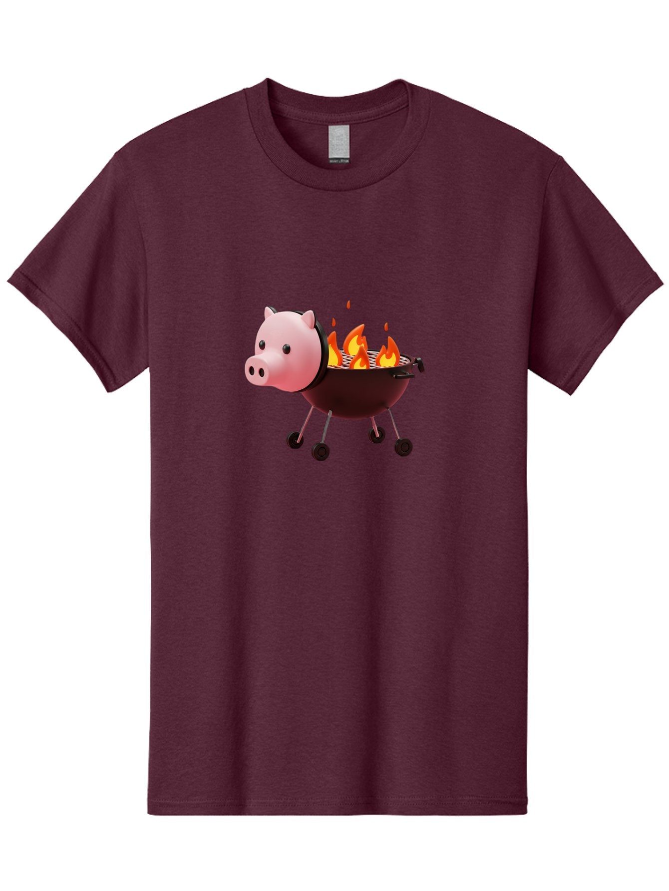 Pig-Head-On-Grill Men'S Graphic Tee, 100% Cotton, Comfortable Casual Summer Wear, Machine Washable, Pig Shaped Barbecue Grill, Barbecue Cooking, Grilling Meat, Cartoon Pig, Grill With Flames, Playful Kitchen Decor, Whimsical Design, Bac244 10