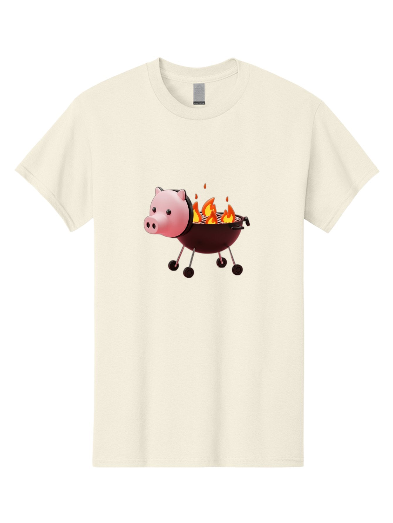 Pig-Head-On-Grill Men'S Graphic Tee, 100% Cotton, Comfortable Casual Summer Wear, Machine Washable, Pig Shaped Barbecue Grill, Barbecue Cooking, Grilling Meat, Cartoon Pig, Grill With Flames, Playful Kitchen Decor, Whimsical Design, Bac244 5