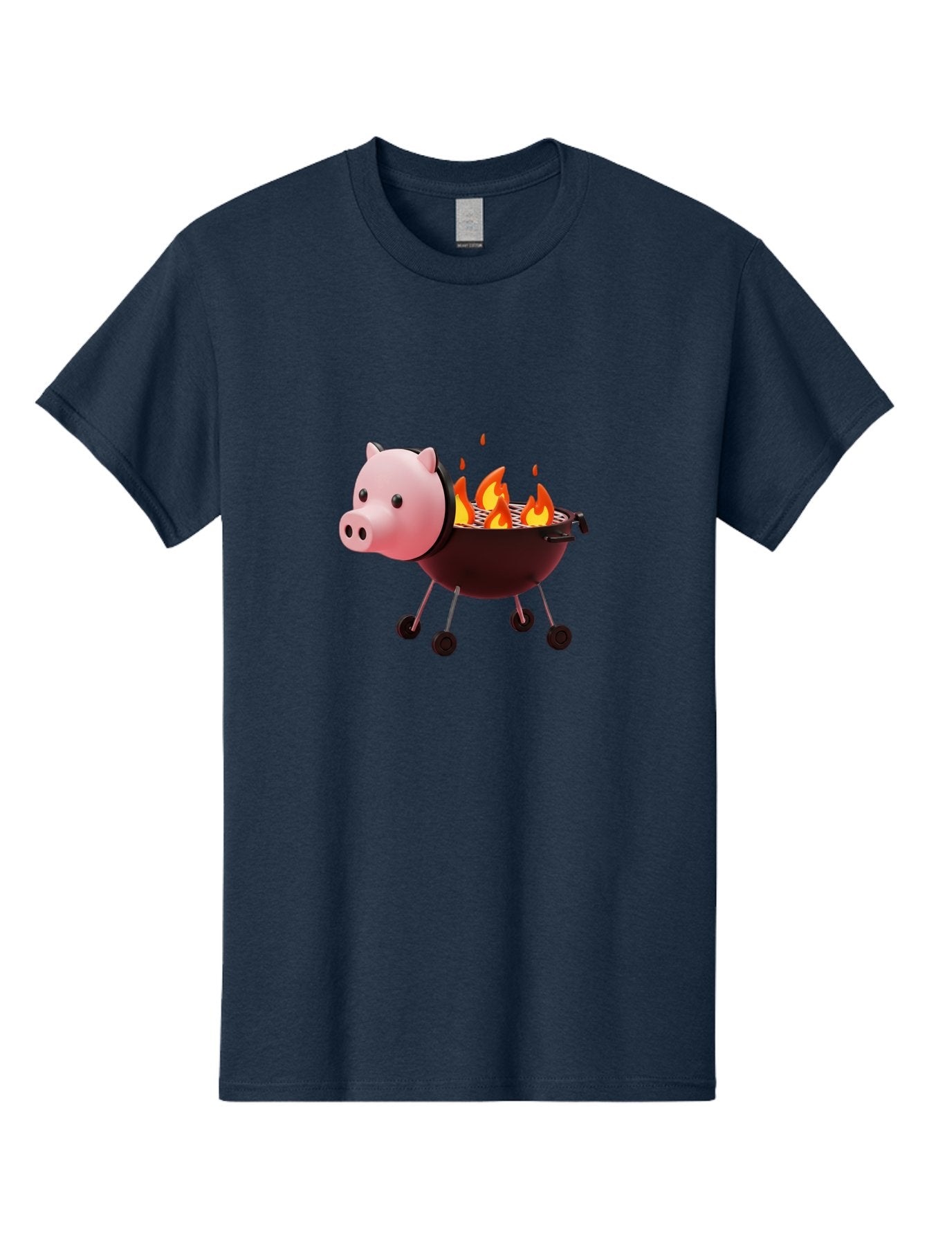 Pig-Head-On-Grill Men'S Graphic Tee, 100% Cotton, Comfortable Casual Summer Wear, Machine Washable, Pig Shaped Barbecue Grill, Barbecue Cooking, Grilling Meat, Cartoon Pig, Grill With Flames, Playful Kitchen Decor, Whimsical Design, Bac244 4