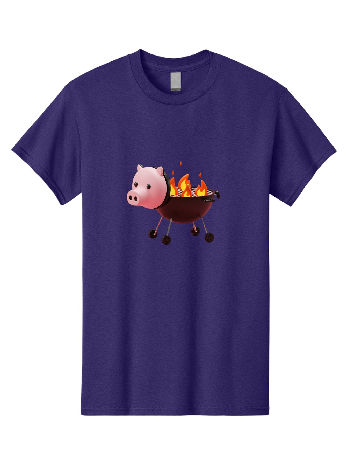 Pig-Head-On-Grill Men'S Graphic Tee, 100% Cotton, Comfortable Casual Summer Wear, Machine Washable, Pig Shaped Barbecue Grill, Barbecue Cooking, Grilling Meat, Cartoon Pig, Grill With Flames, Playful Kitchen Decor, Whimsical Design, Bac244 3