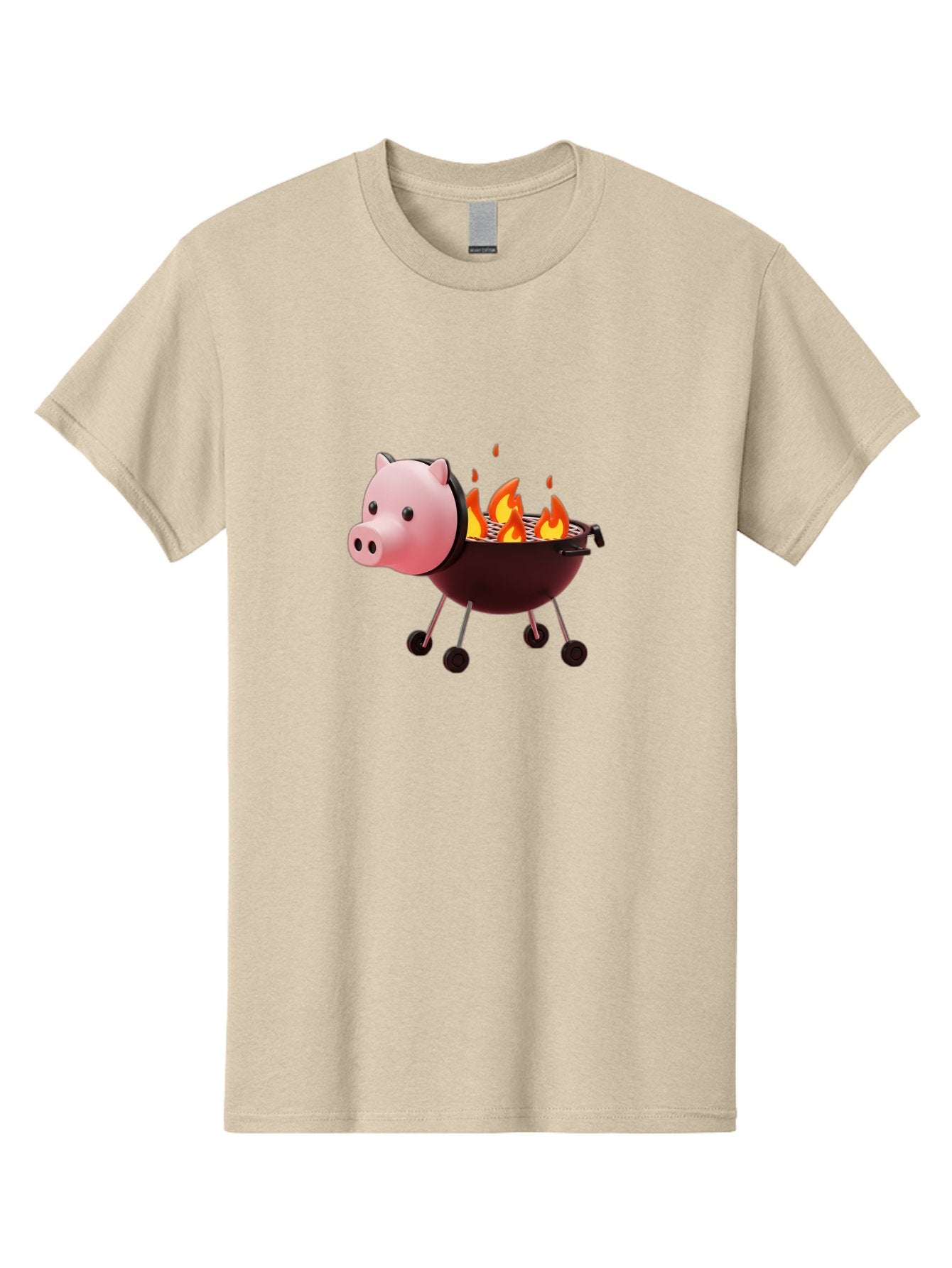 Pig-Head-On-Grill Men'S Graphic Tee, 100% Cotton, Comfortable Casual Summer Wear, Machine Washable, Pig Shaped Barbecue Grill, Barbecue Cooking, Grilling Meat, Cartoon Pig, Grill With Flames, Playful Kitchen Decor, Whimsical Design, Bac244 11