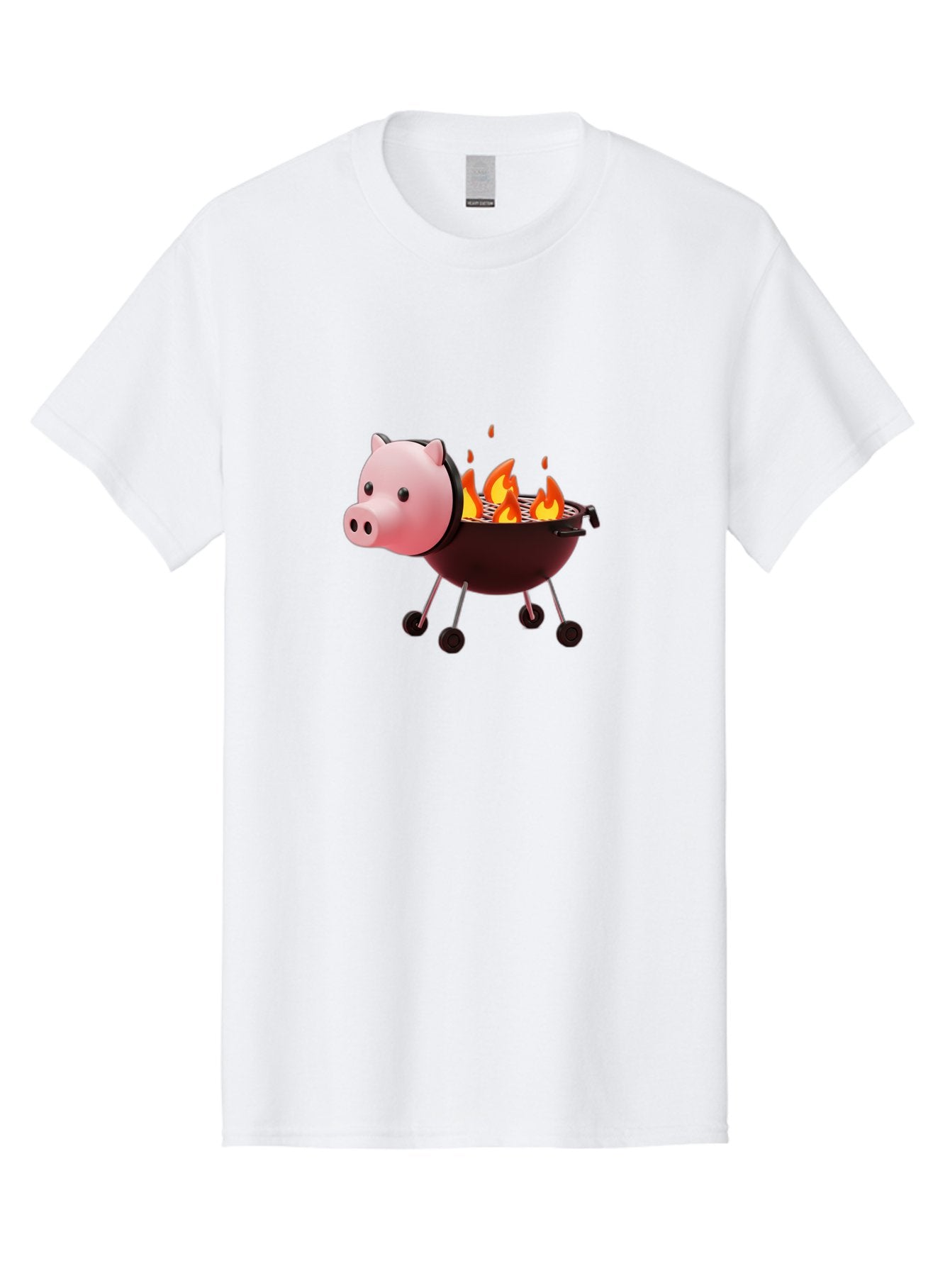 Pig-Head-On-Grill Men'S Graphic Tee, 100% Cotton, Comfortable Casual Summer Wear, Machine Washable, Pig Shaped Barbecue Grill, Barbecue Cooking, Grilling Meat, Cartoon Pig, Grill With Flames, Playful Kitchen Decor, Whimsical Design, Bac244 8